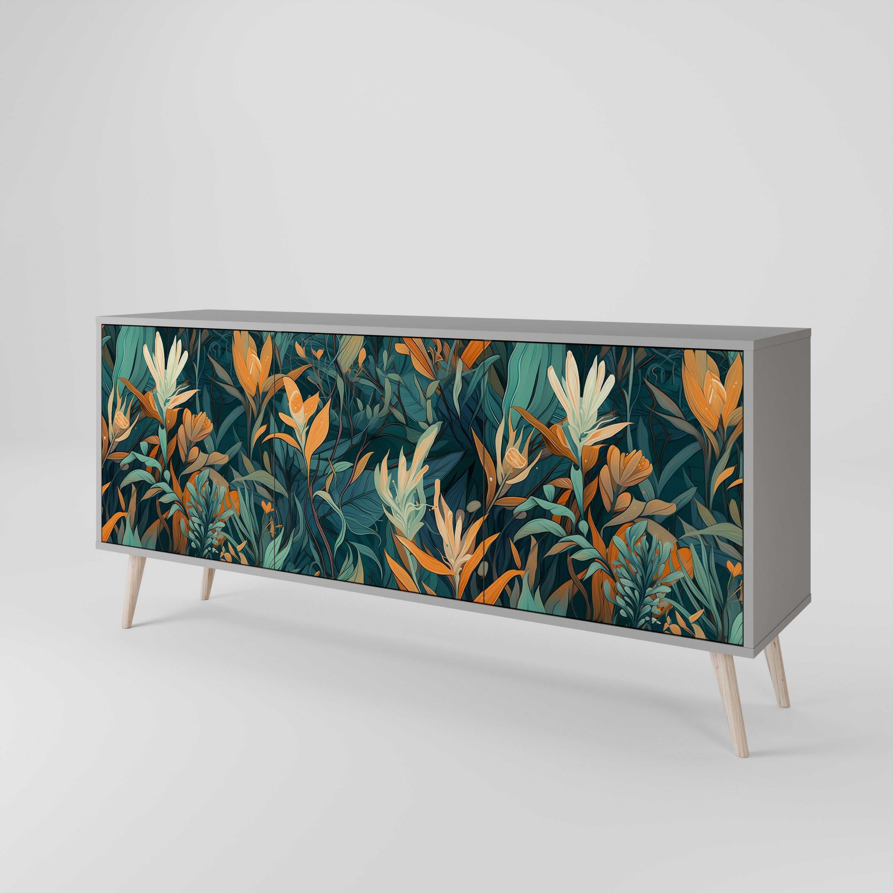 FLORAL SERENITY Sideboard mit 3 Türen in grauer Ausführung