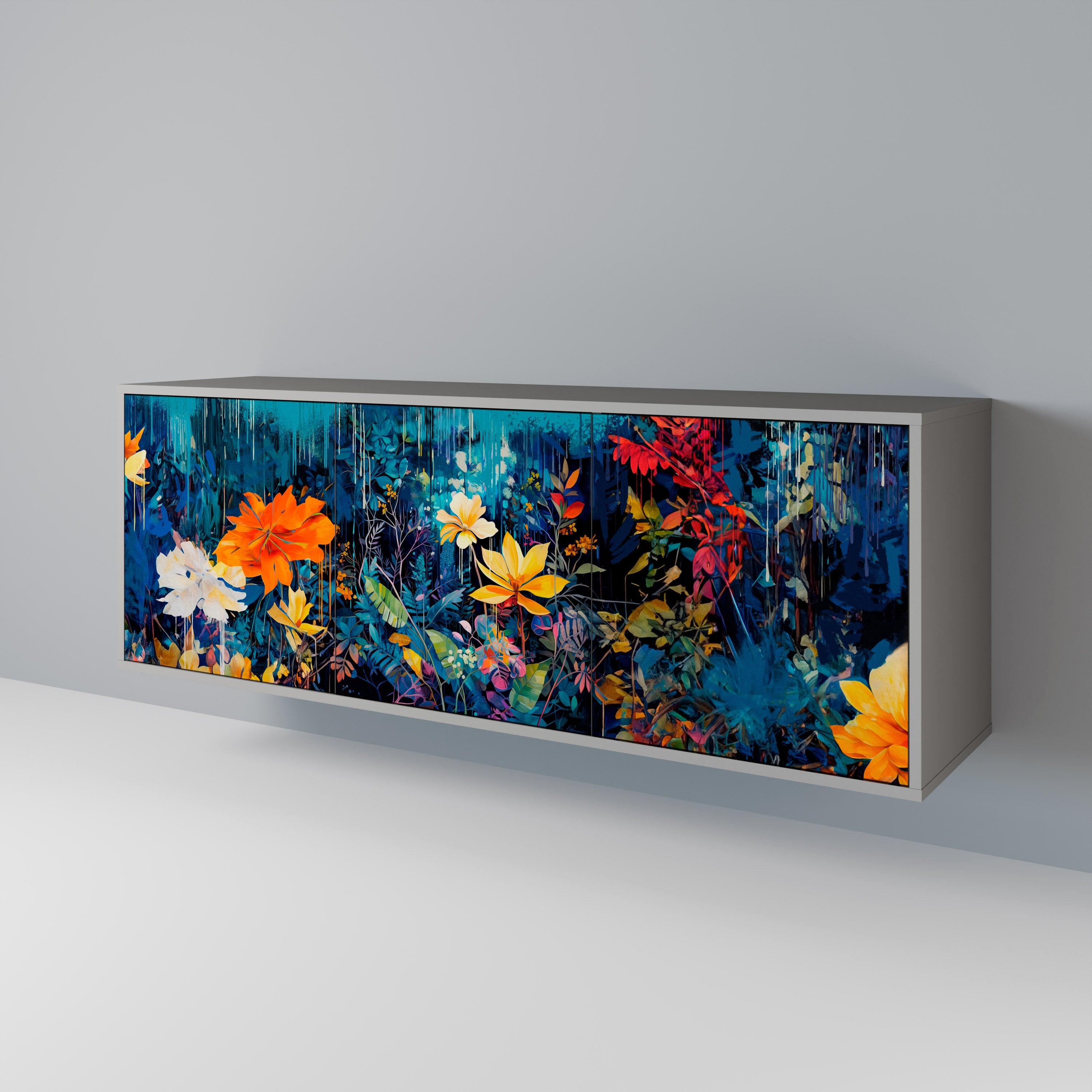 MIDNIGHT BLOSSOM Sideboard mit 3 Türen in grauer Ausführung