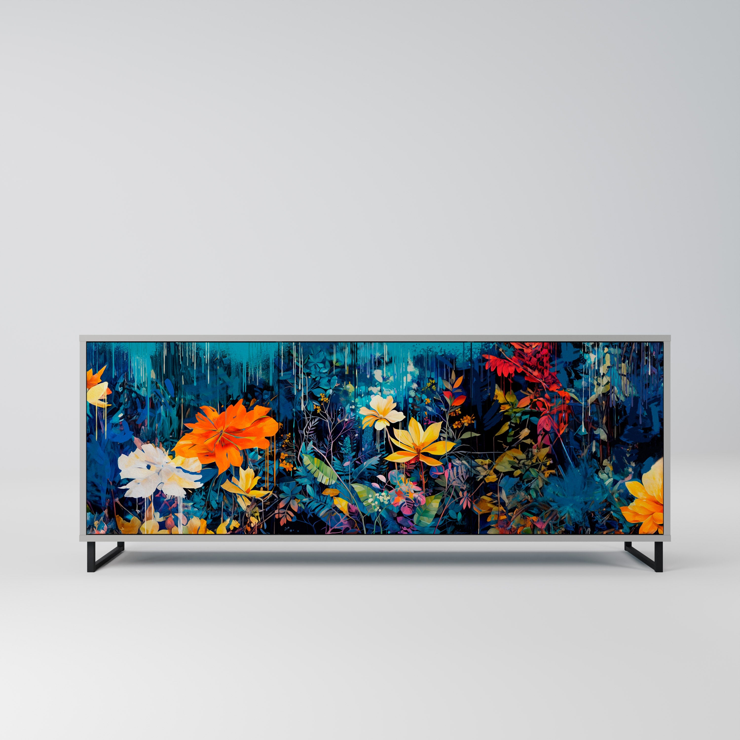 MIDNIGHT BLOSSOM Sideboard mit 3 Türen in grauer Ausführung