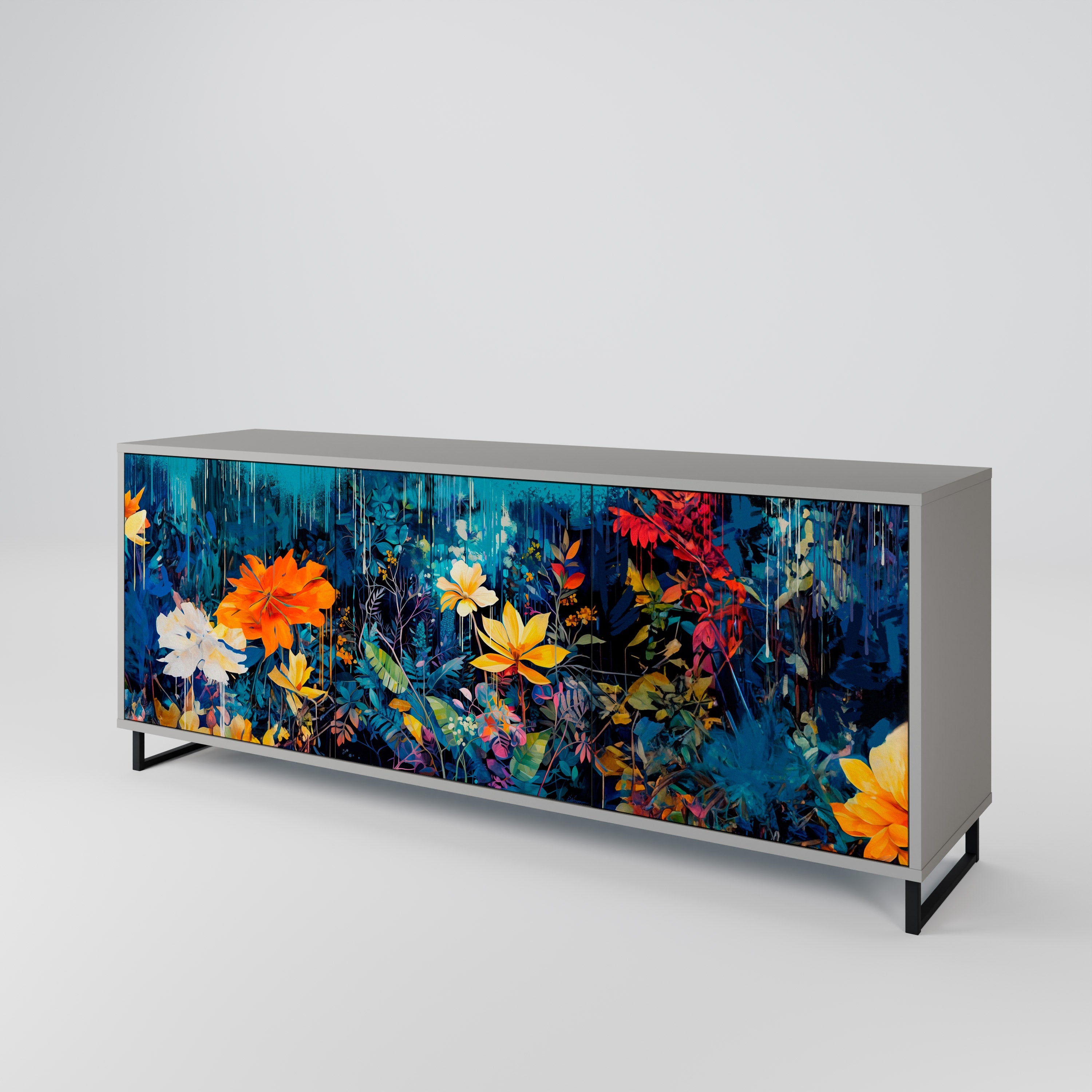 MIDNIGHT BLOSSOM Sideboard mit 3 Türen in grauer Ausführung