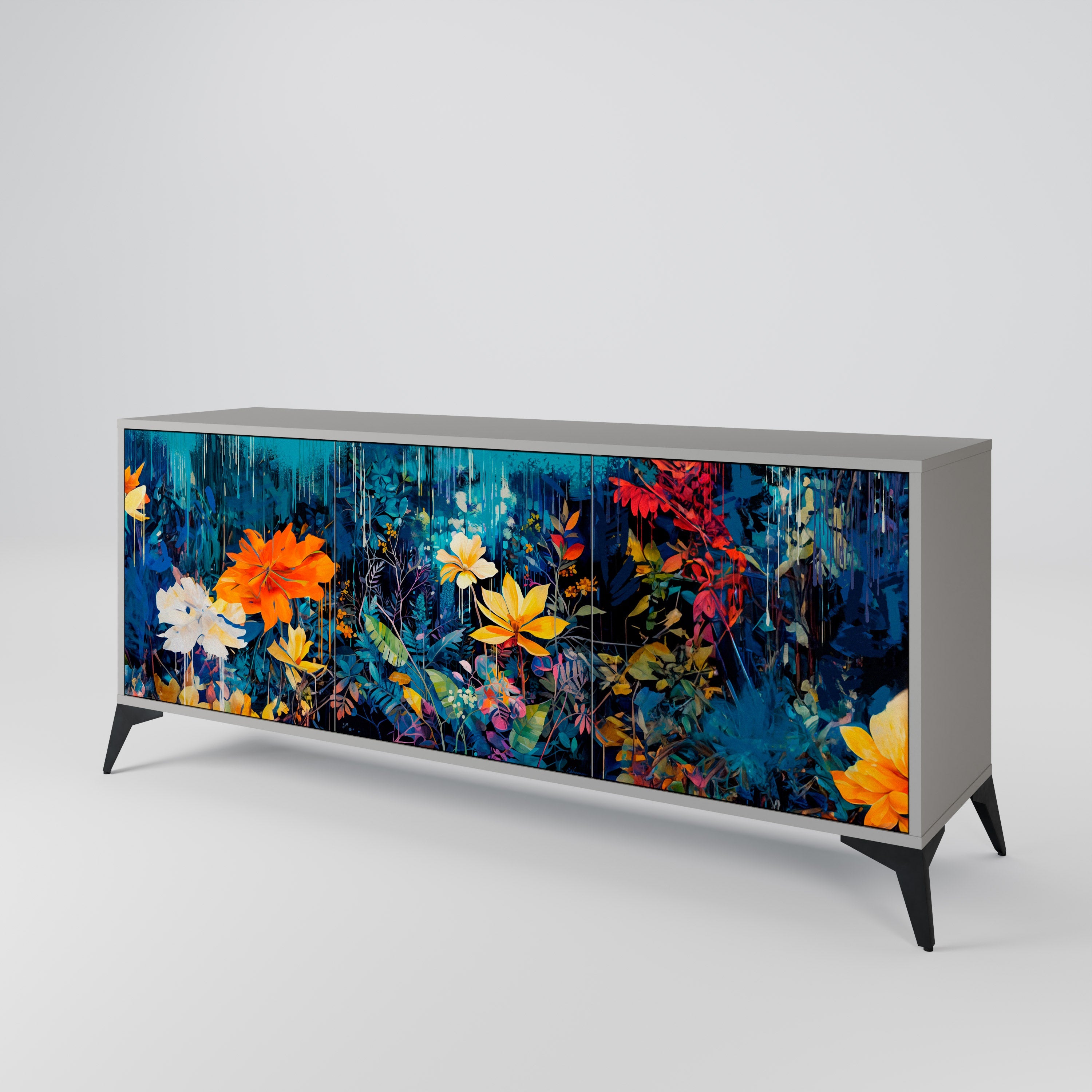 MIDNIGHT BLOSSOM Sideboard mit 3 Türen in grauer Ausführung