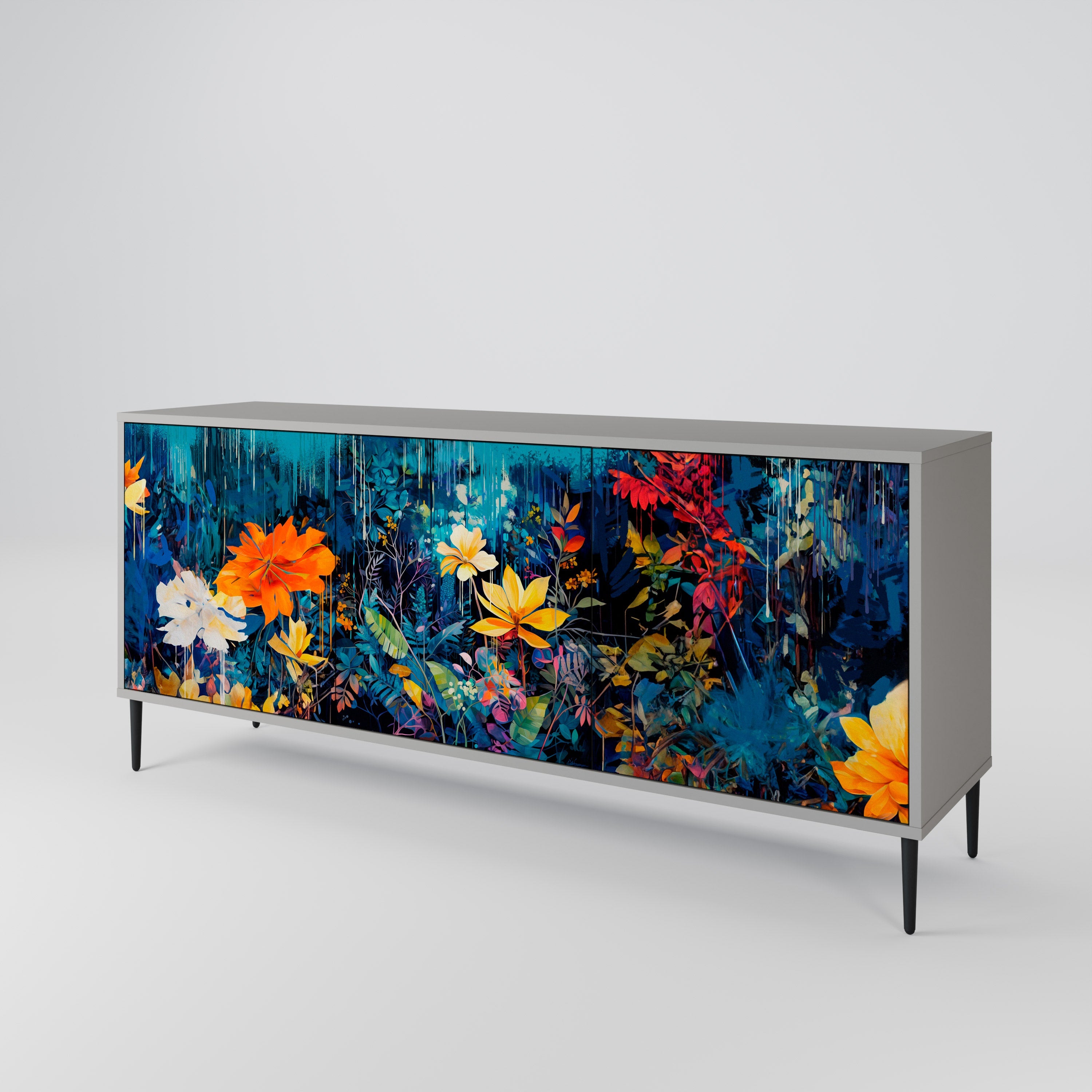 MIDNIGHT BLOSSOM Sideboard mit 3 Türen in grauer Ausführung