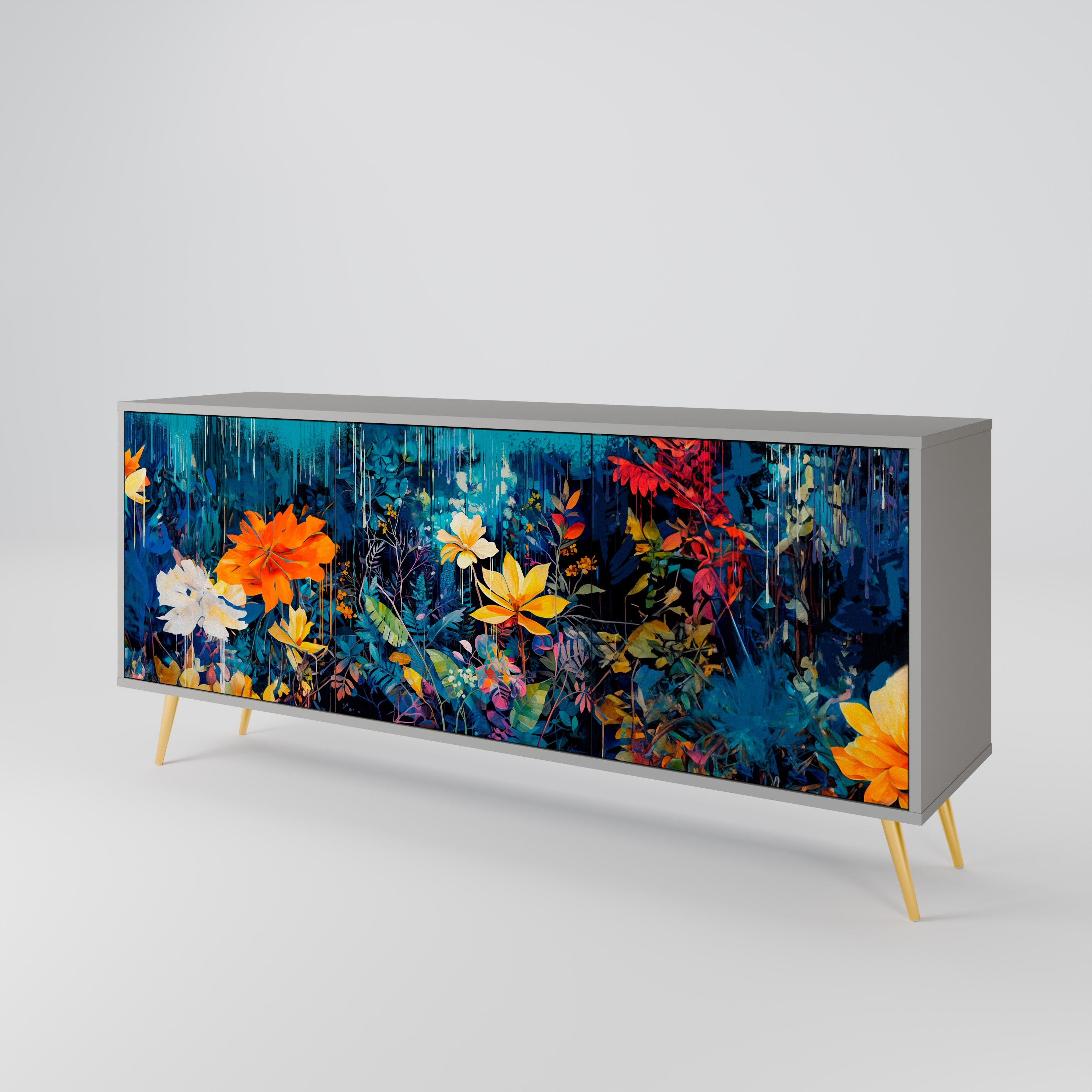 MIDNIGHT BLOSSOM Sideboard mit 3 Türen in grauer Ausführung