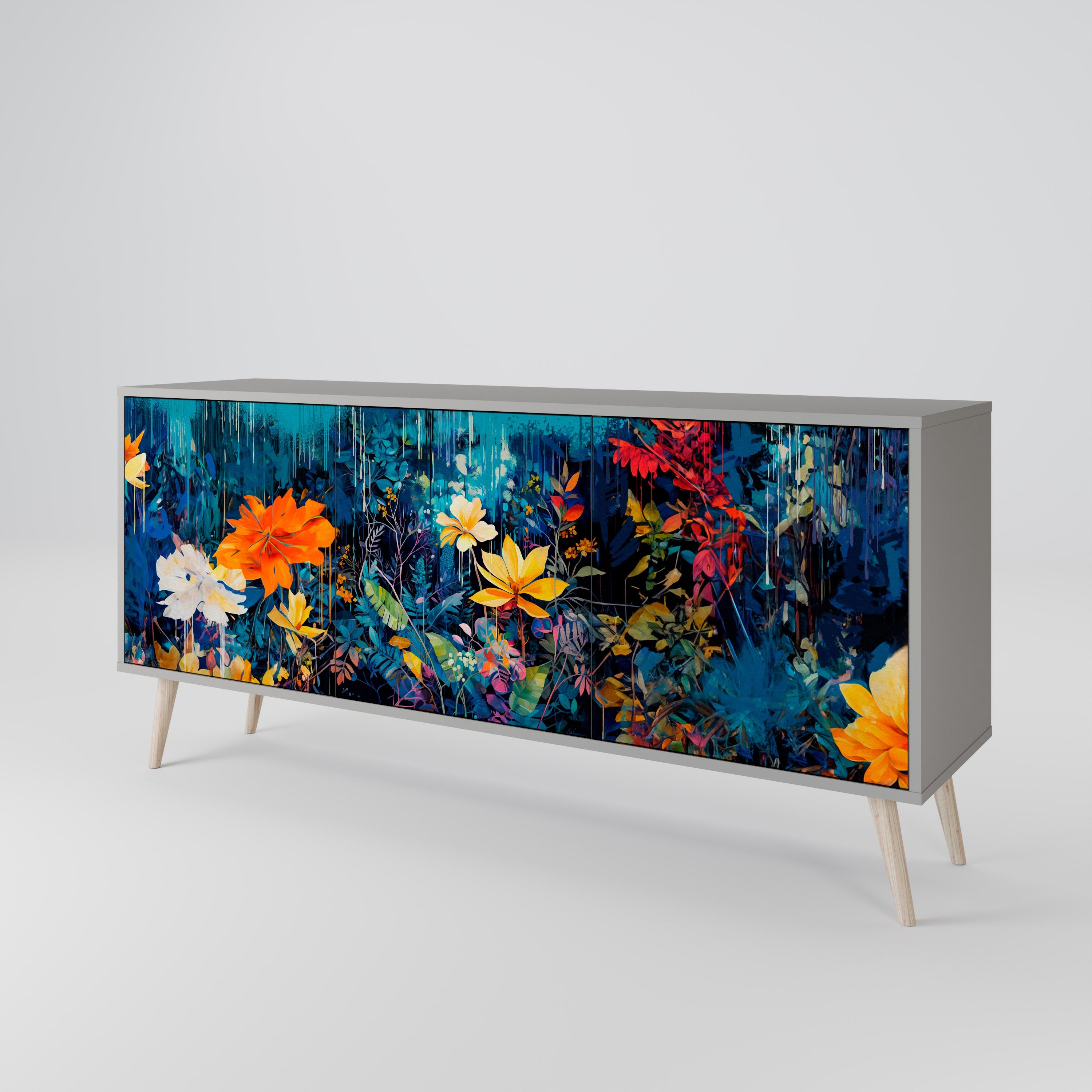 MIDNIGHT BLOSSOM Sideboard mit 3 Türen in grauer Ausführung