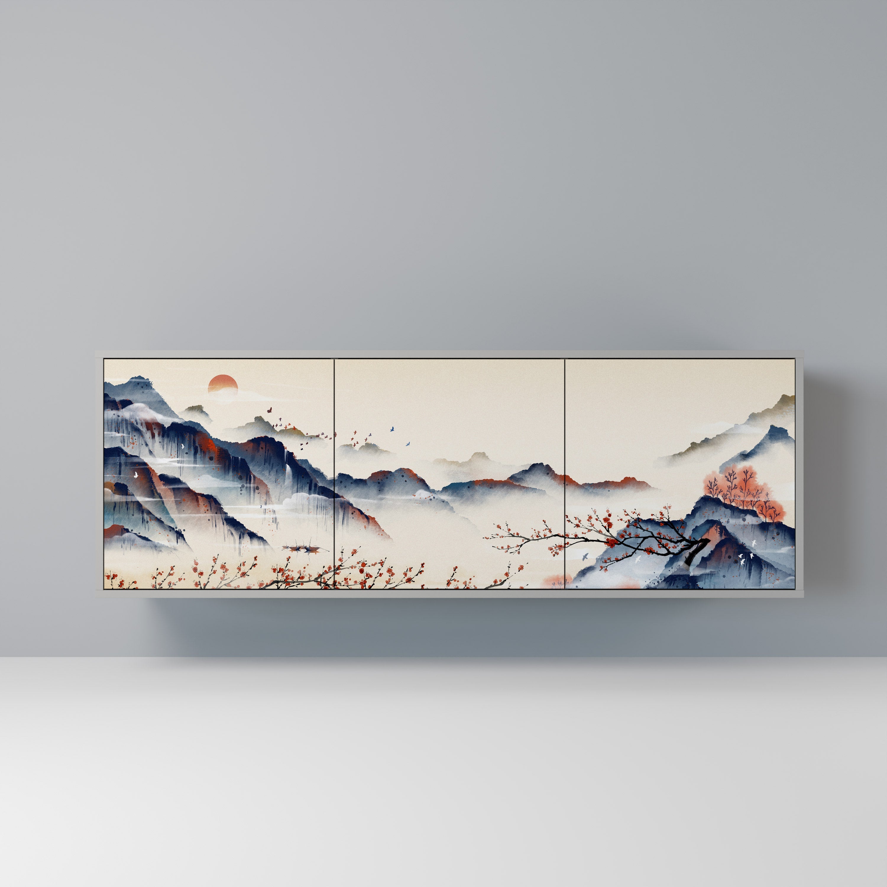 JAPANESE LANDSCAPE 3-türiges Sideboard in grauem Finish
