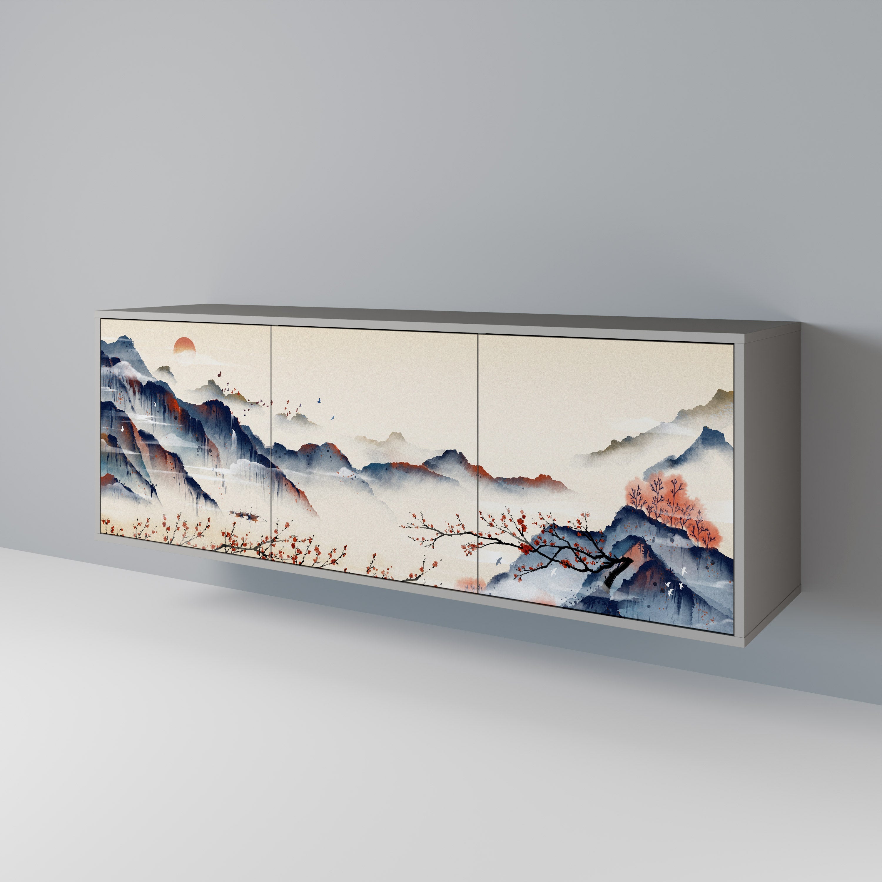 JAPANESE LANDSCAPE 3-türiges Sideboard in grauem Finish