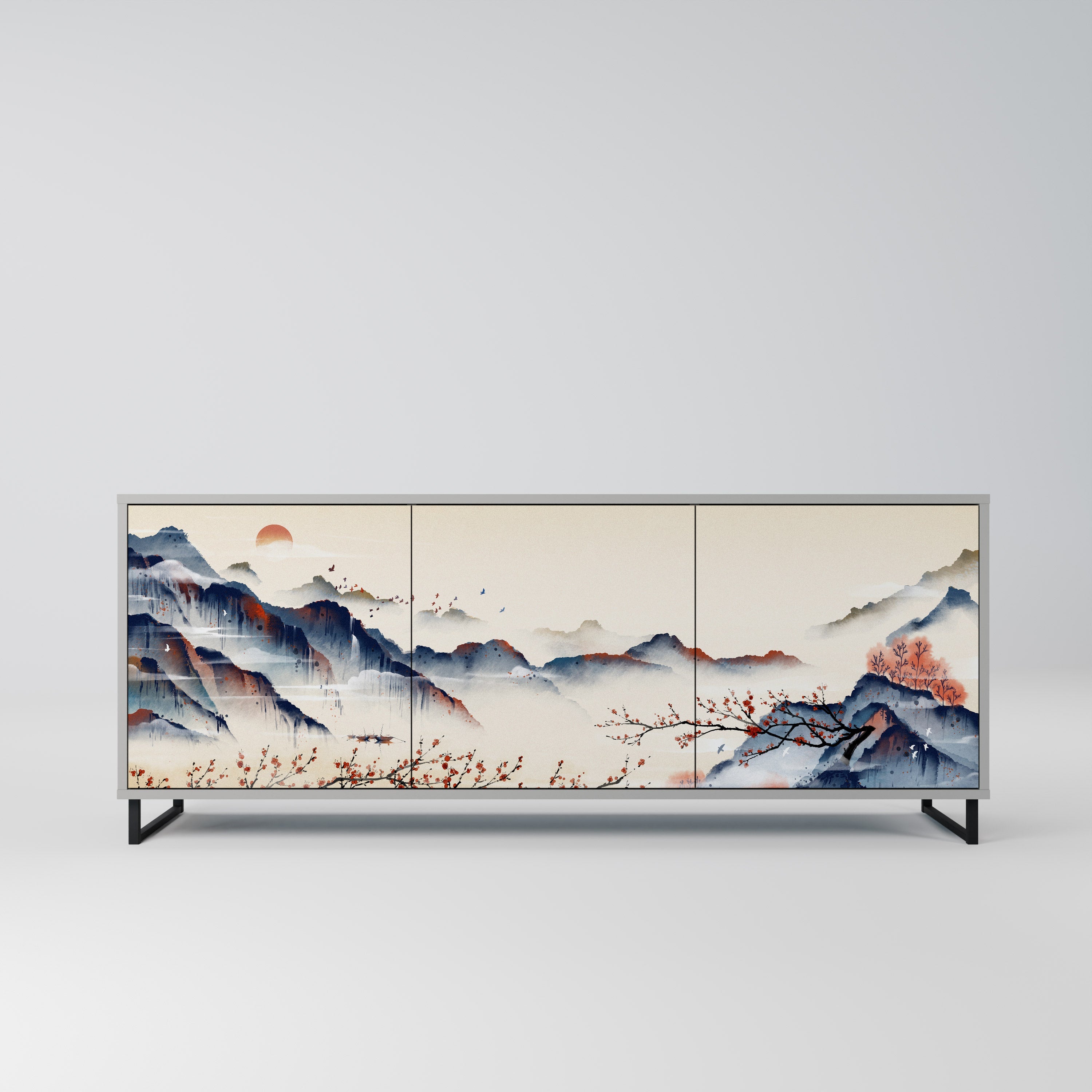 JAPANESE LANDSCAPE 3-türiges Sideboard in grauem Finish