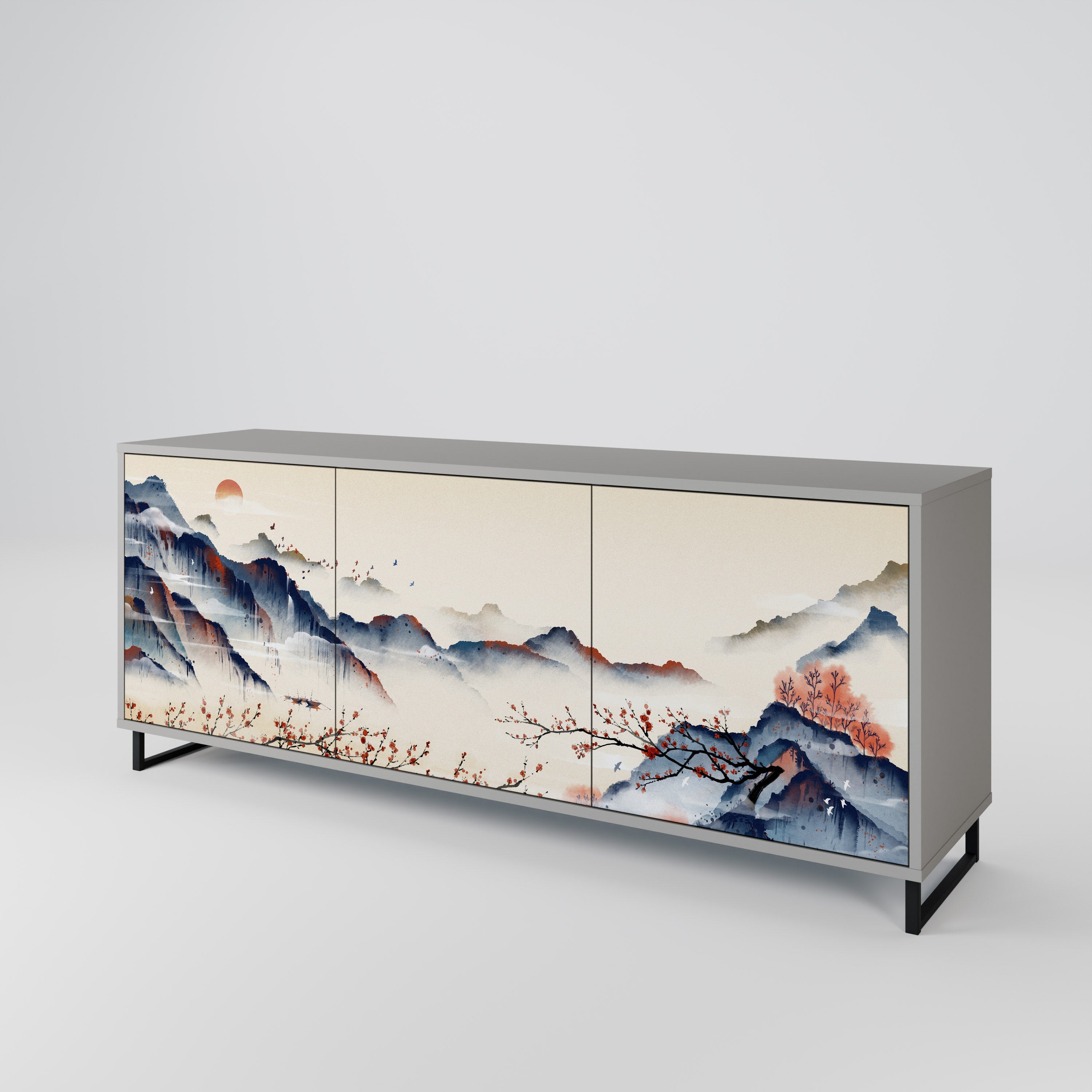 JAPANESE LANDSCAPE 3-türiges Sideboard in grauem Finish