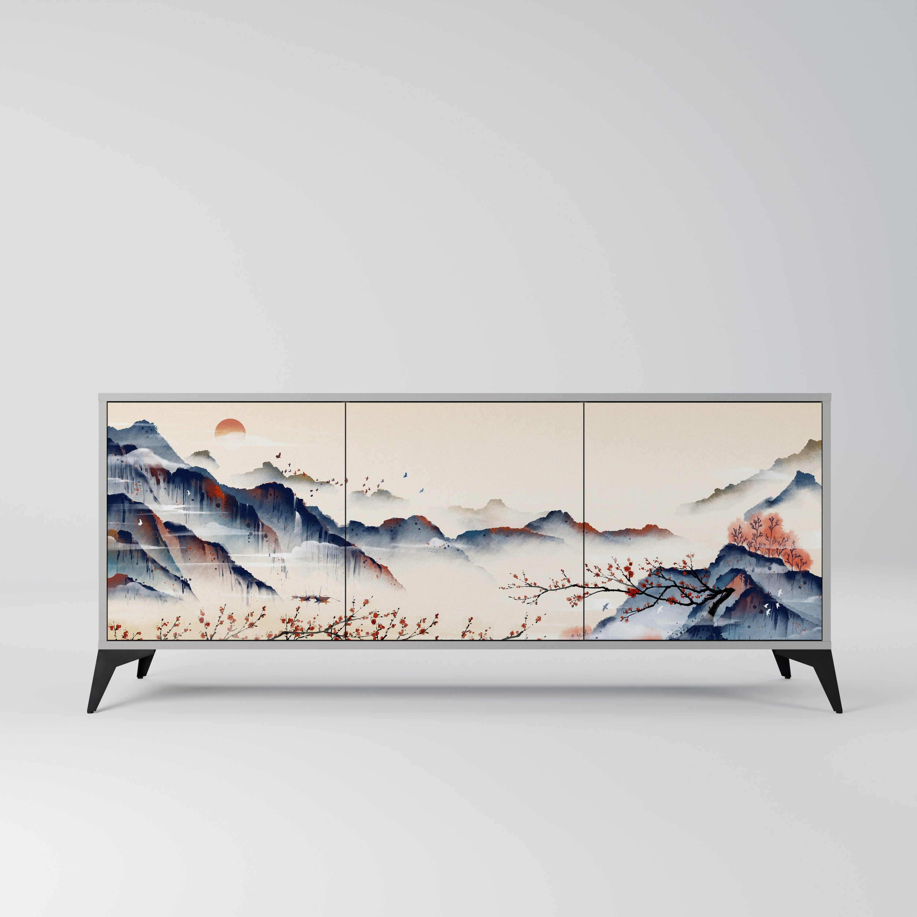JAPANESE LANDSCAPE 3-türiges Sideboard in grauem Finish