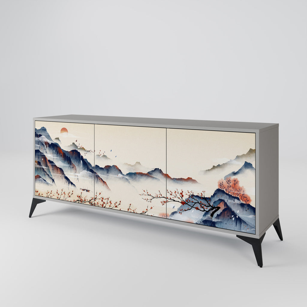 JAPANESE LANDSCAPE 3-türiges Sideboard in grauem Finish