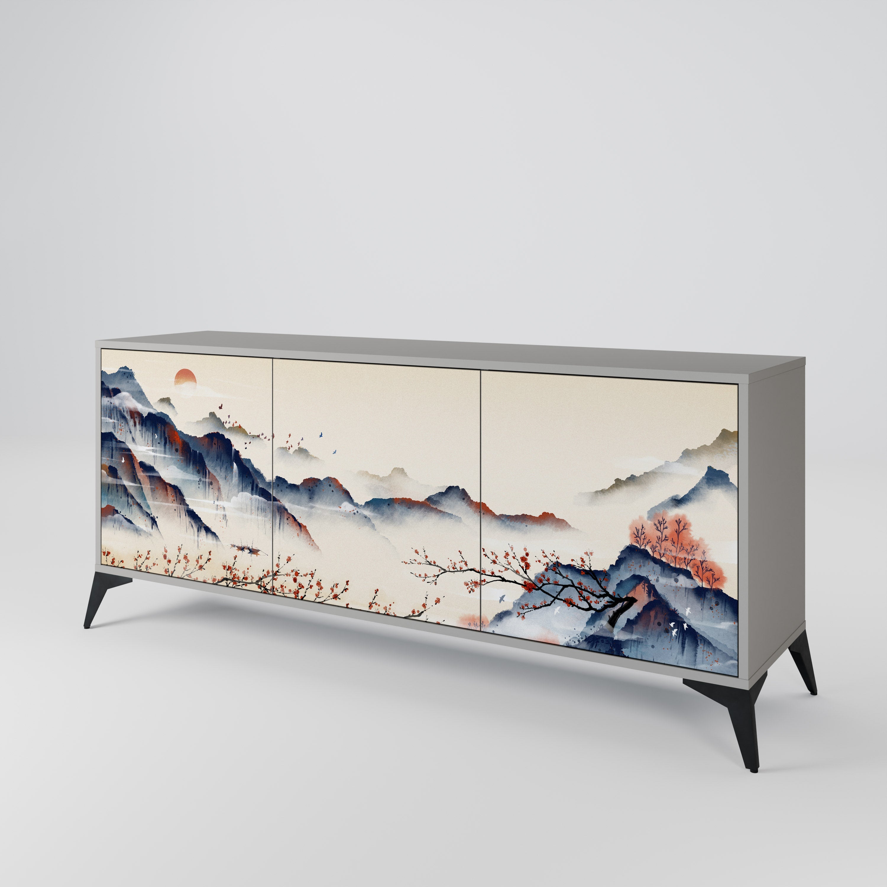 JAPANESE LANDSCAPE 3-türiges Sideboard in grauem Finish