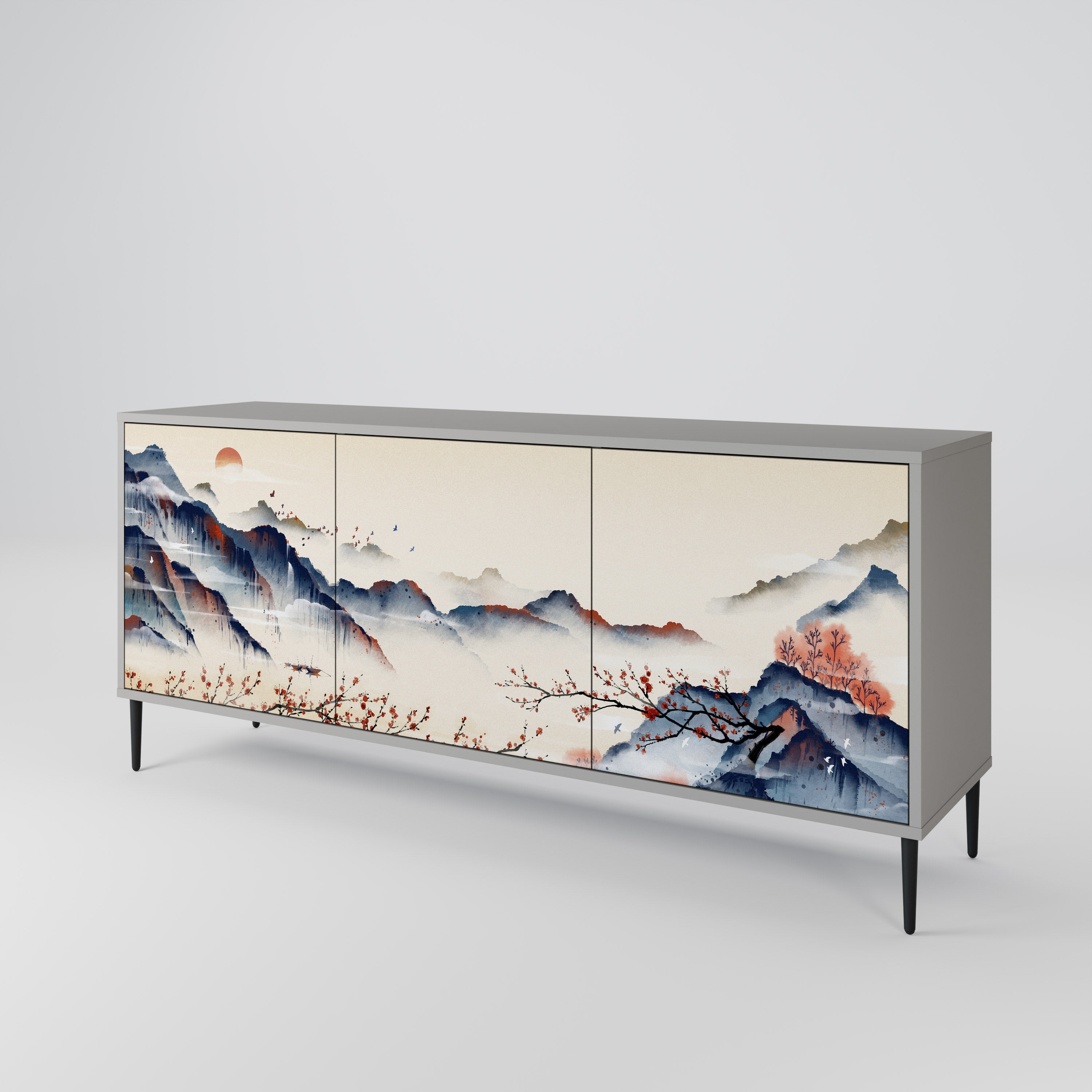 JAPANESE LANDSCAPE 3-türiges Sideboard in grauem Finish