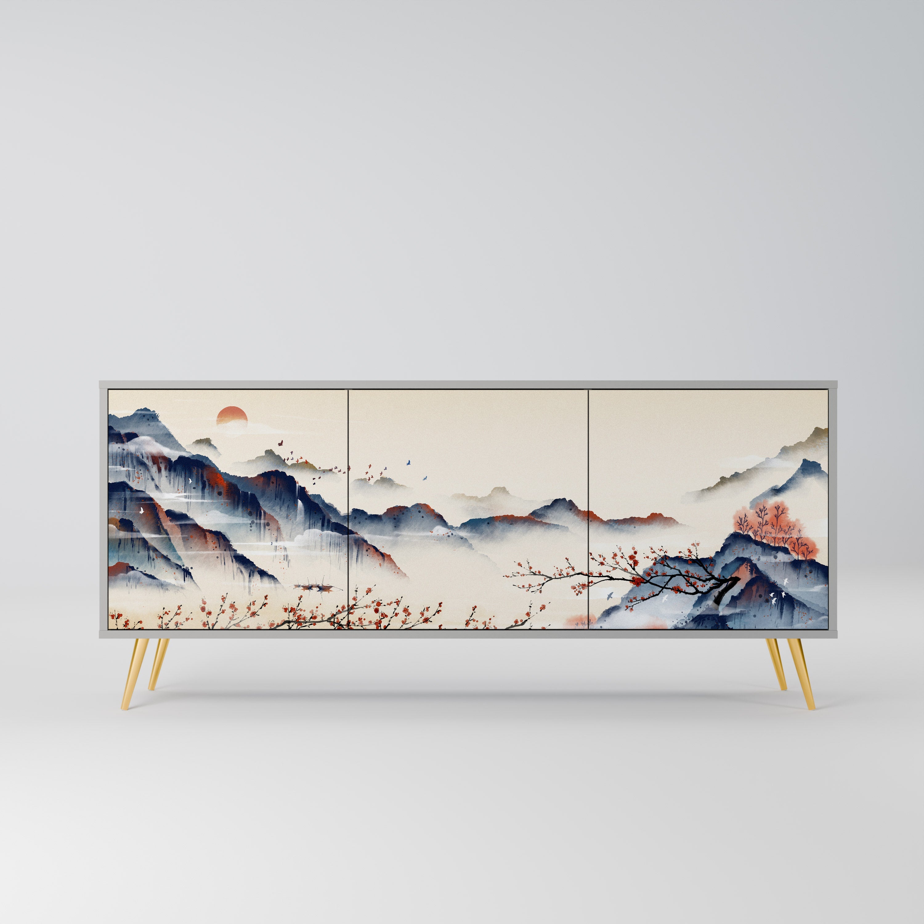JAPANESE LANDSCAPE 3-türiges Sideboard in grauem Finish