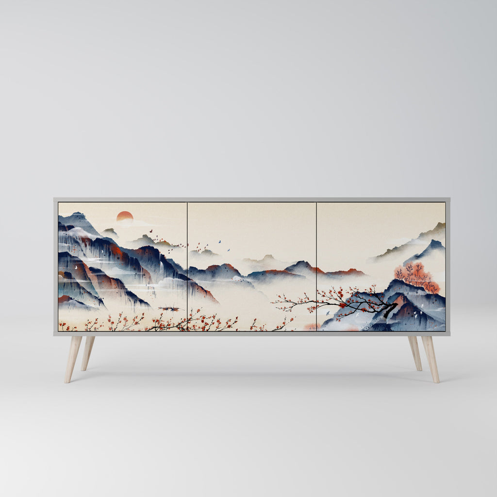 JAPANESE LANDSCAPE 3-türiges Sideboard in grauem Finish