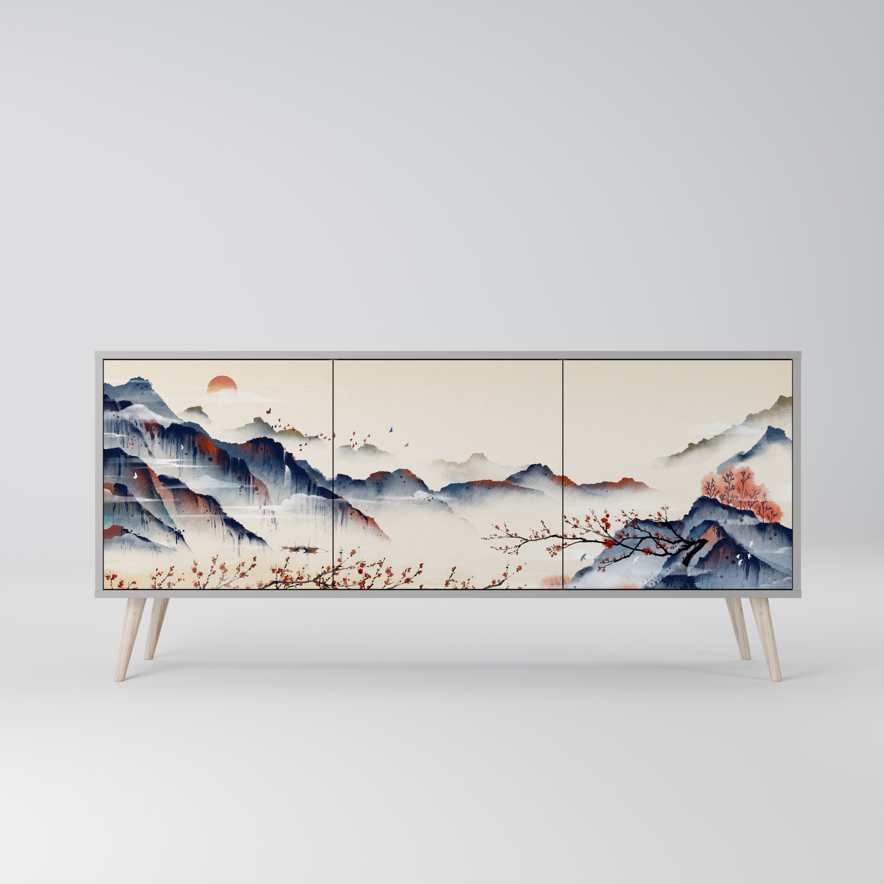 JAPANESE LANDSCAPE 3-türiges Sideboard in grauem Finish