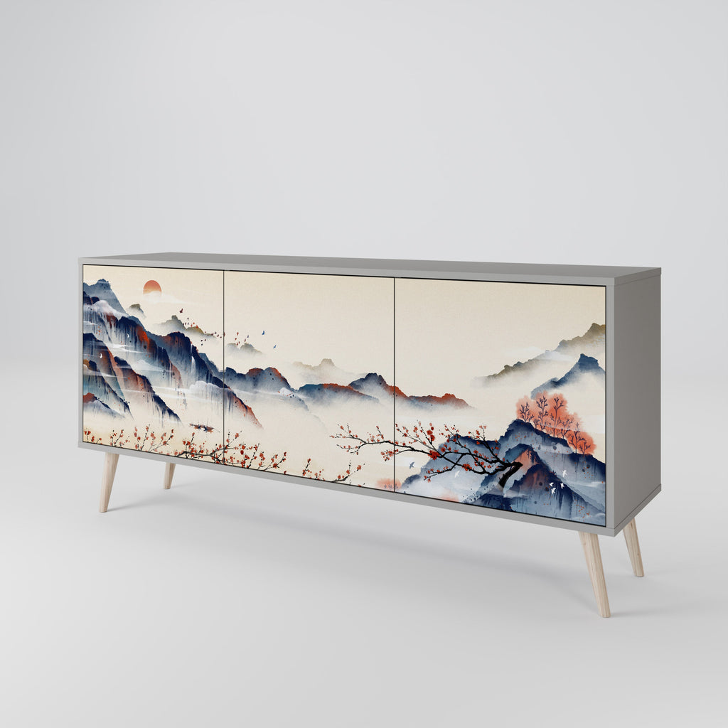 JAPANESE LANDSCAPE 3-türiges Sideboard in grauem Finish
