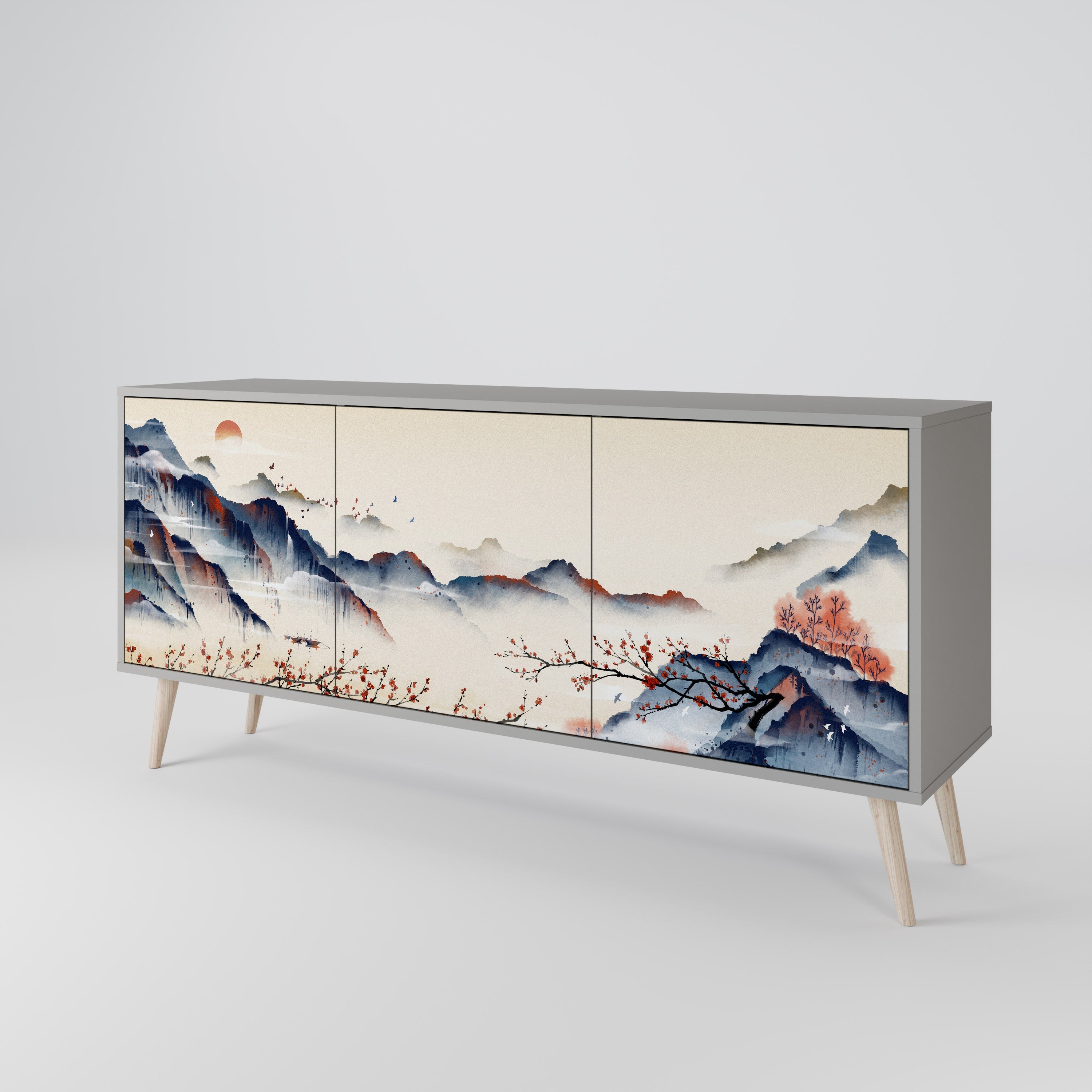 JAPANESE LANDSCAPE 3-türiges Sideboard in grauem Finish