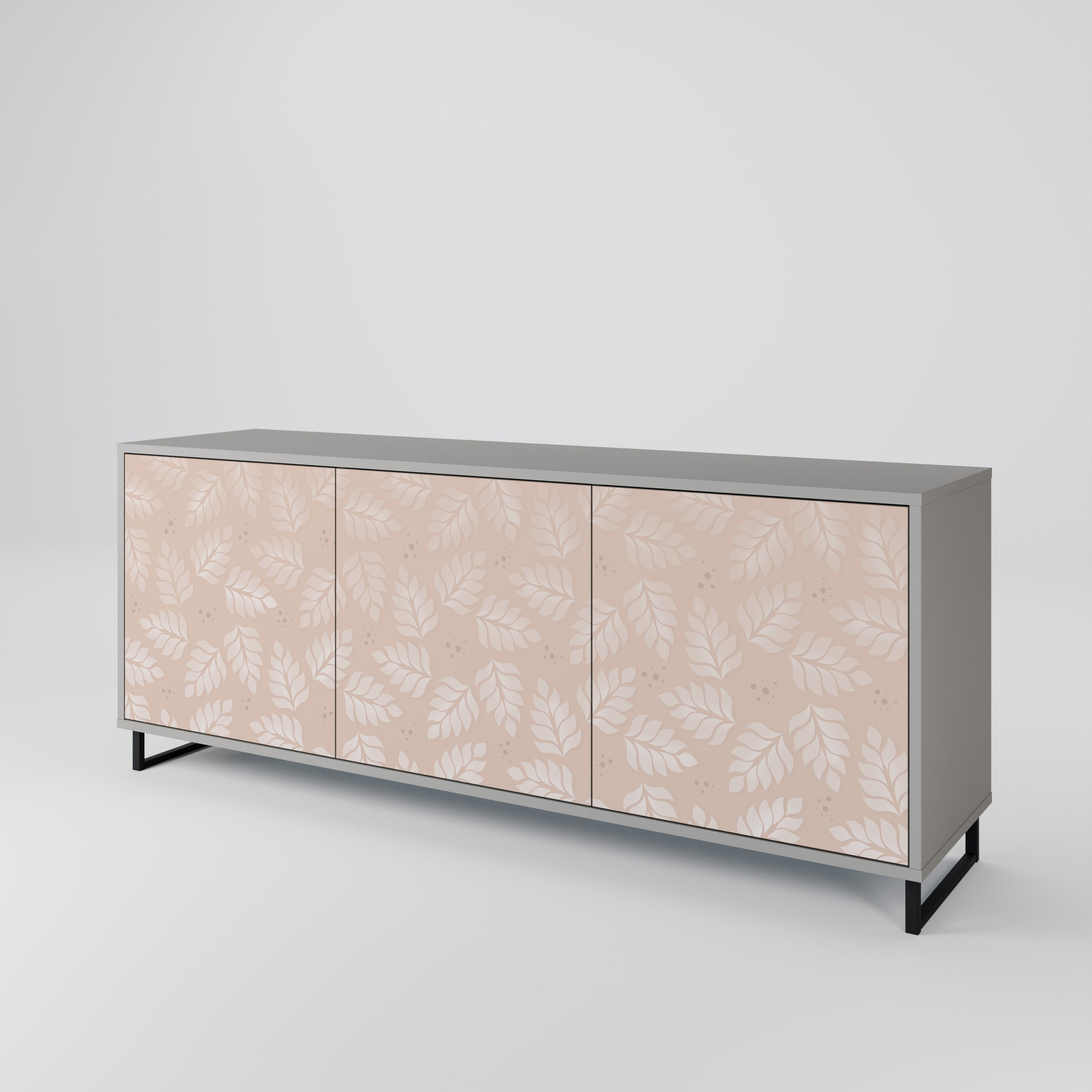 LEAVES ON BEIGE Sideboard mit 3 Türen in grauer Ausführung