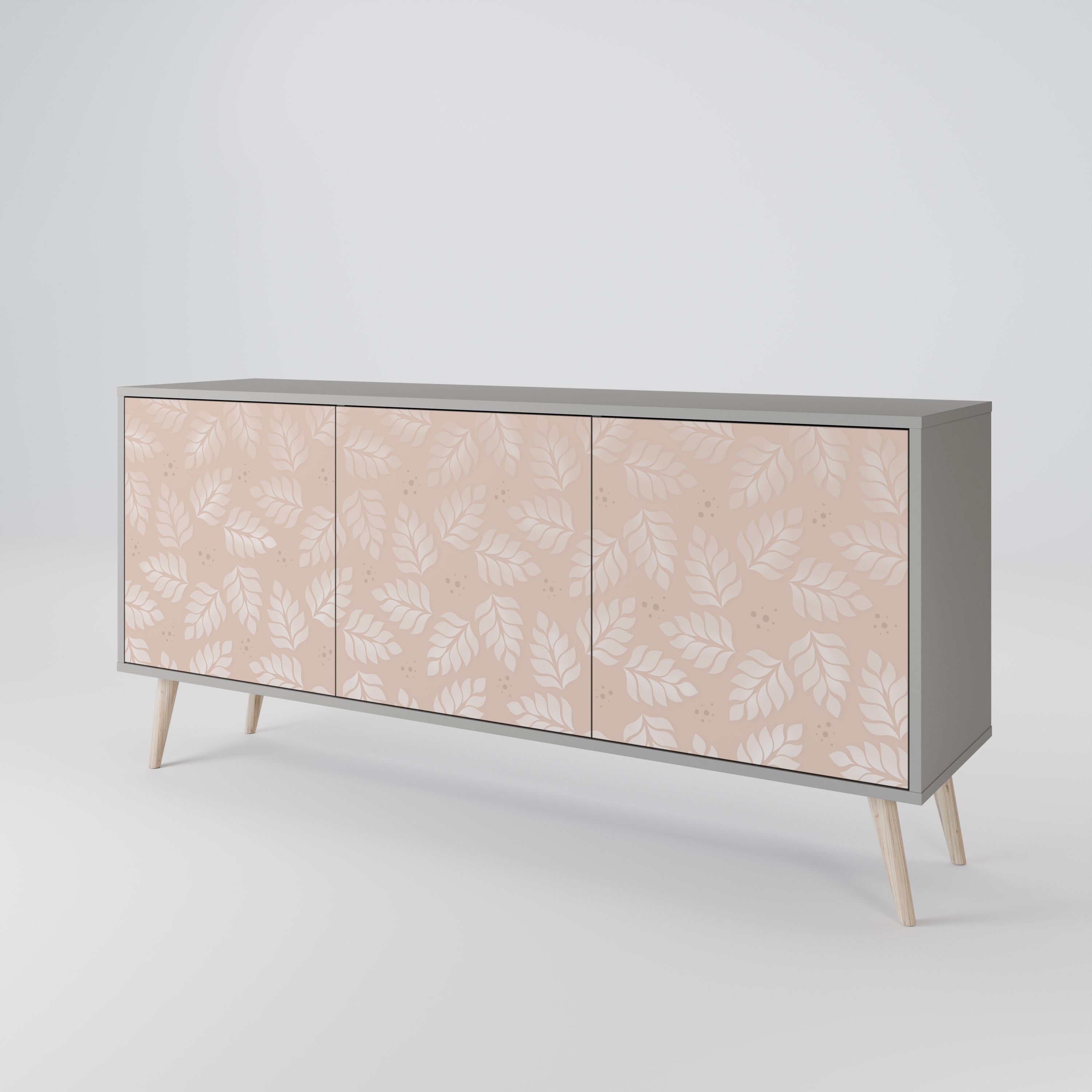 LEAVES ON BEIGE Sideboard mit 3 Türen in grauer Ausführung