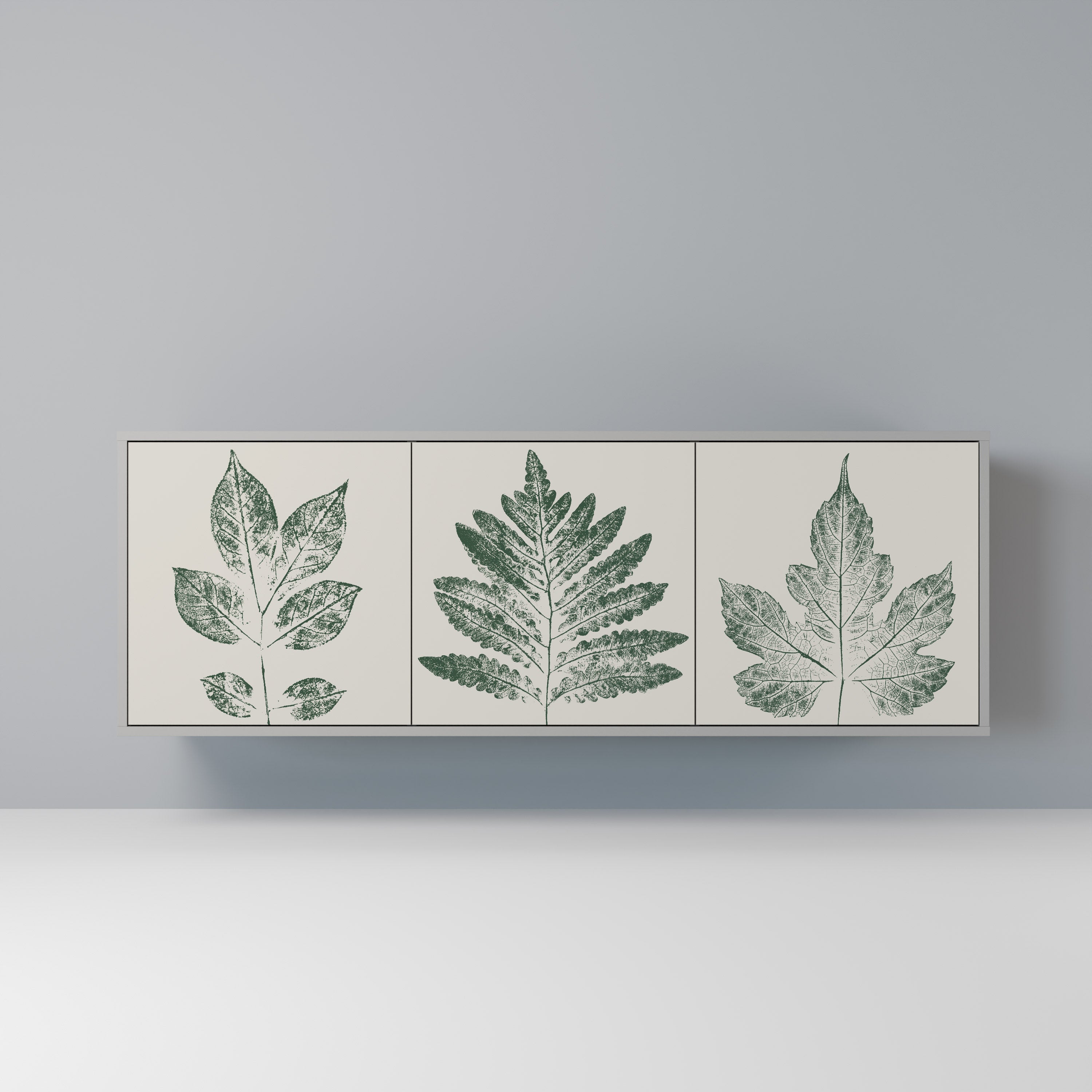GREEN LEAFY STAMPS Sideboard mit 3 Türen in grauer Ausführung