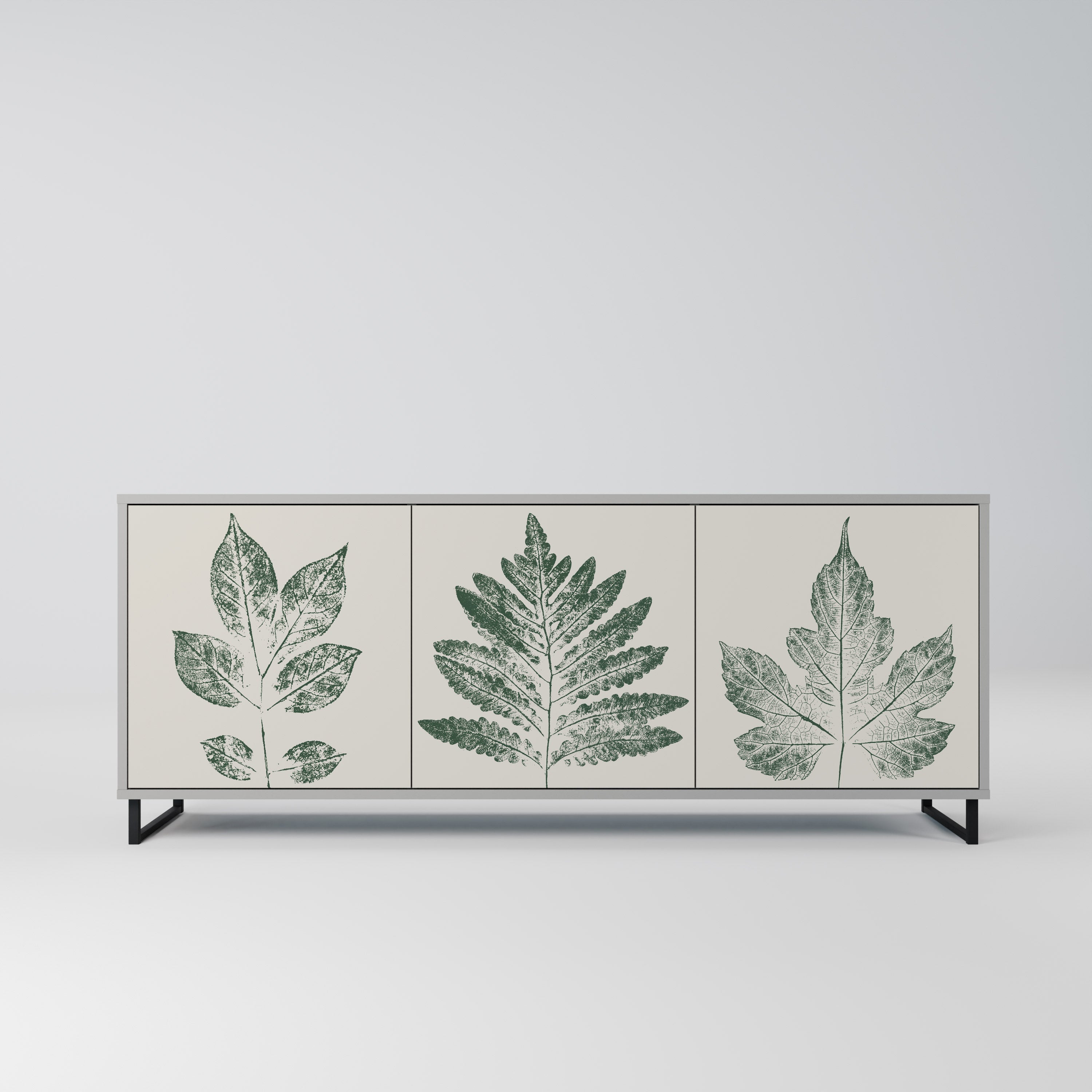 GREEN LEAFY STAMPS Sideboard mit 3 Türen in grauer Ausführung