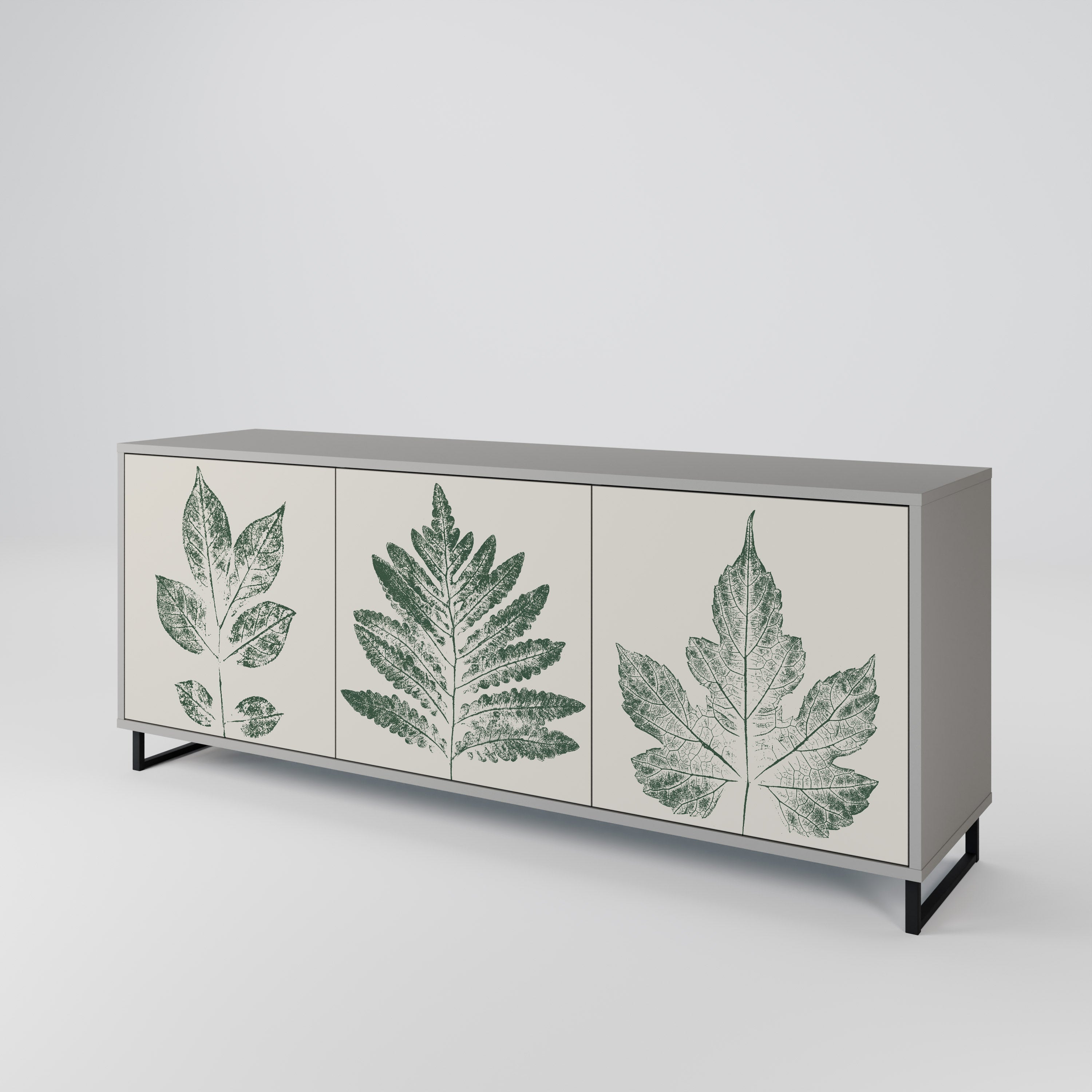 GREEN LEAFY STAMPS Sideboard mit 3 Türen in grauer Ausführung