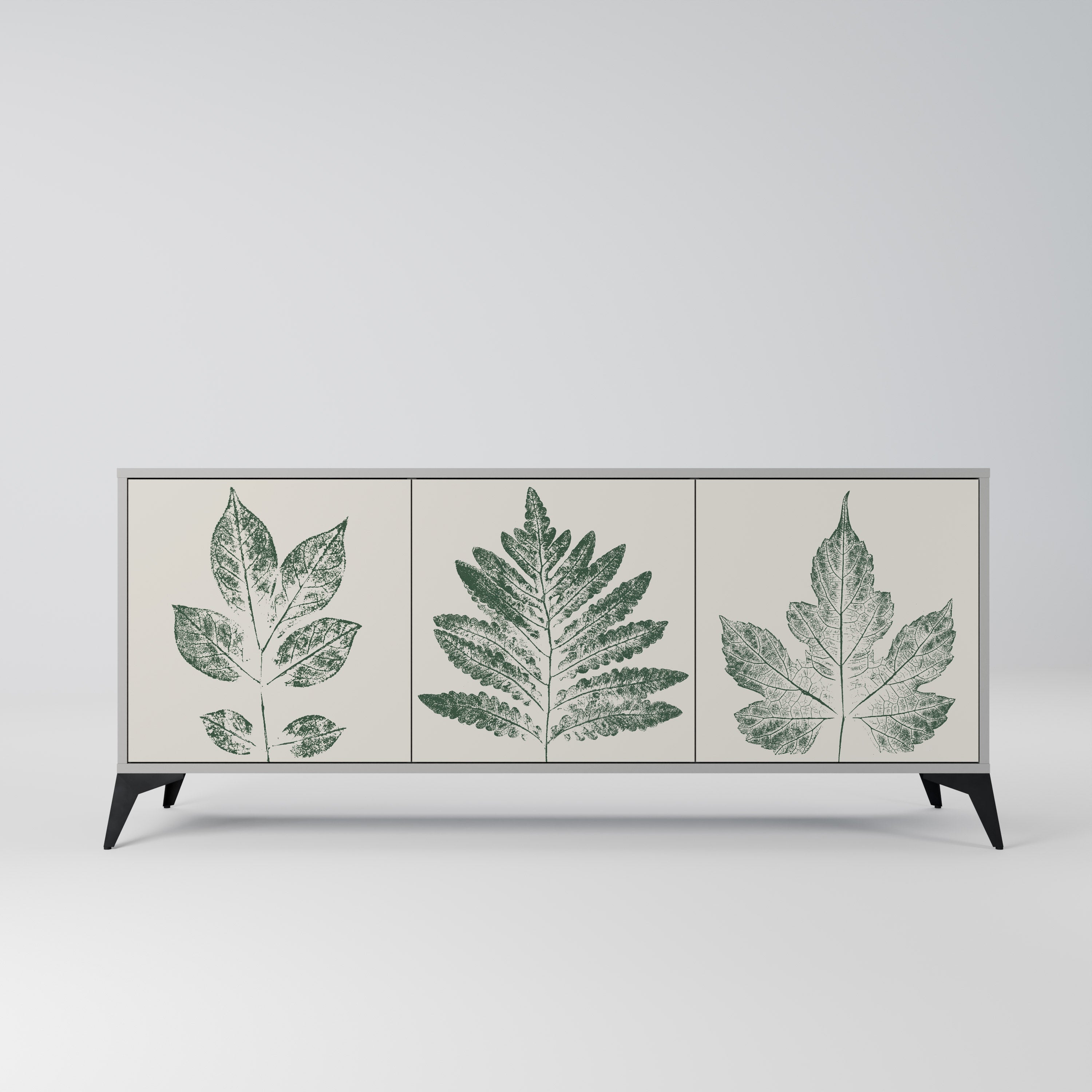 GREEN LEAFY STAMPS Sideboard mit 3 Türen in grauer Ausführung