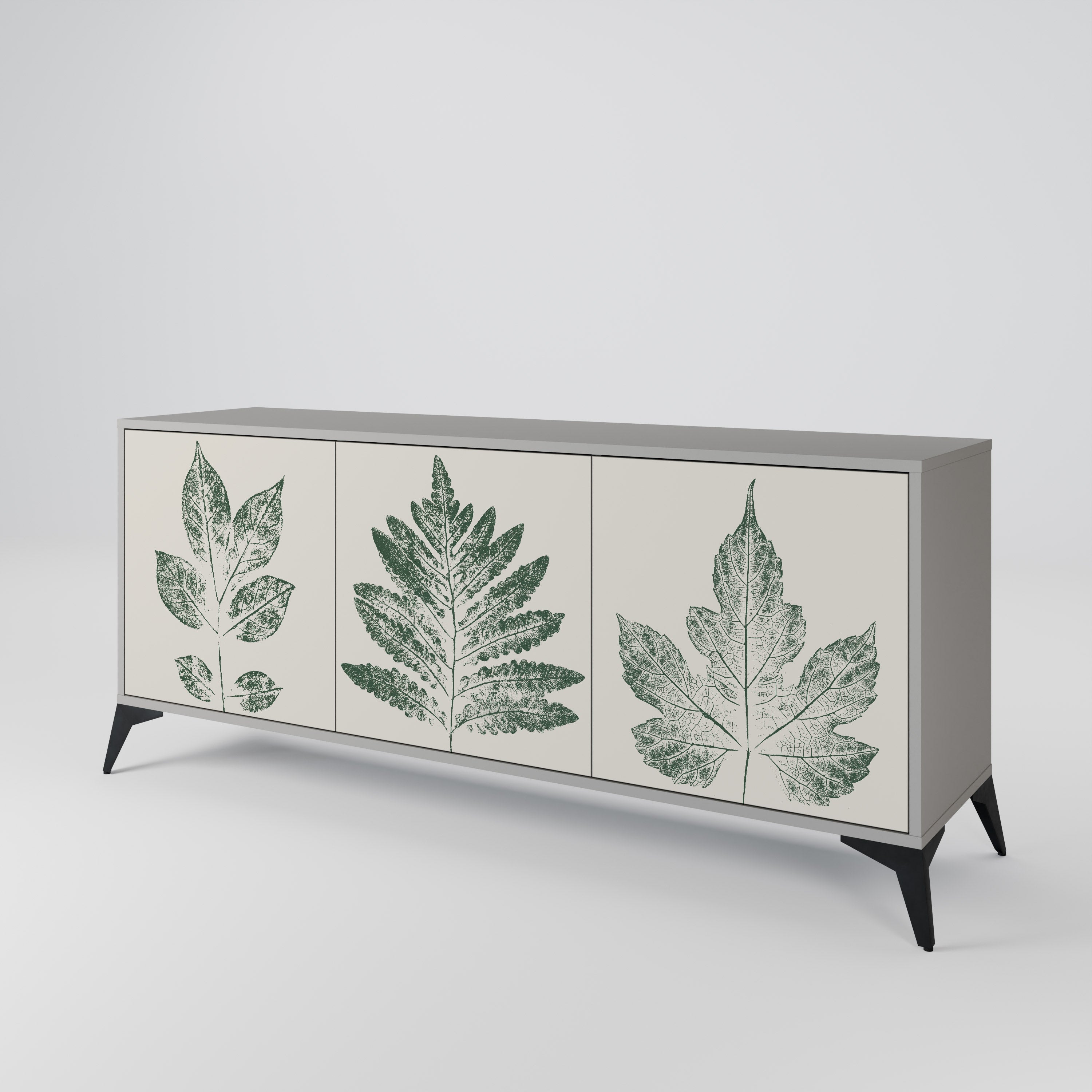 GREEN LEAFY STAMPS Sideboard mit 3 Türen in grauer Ausführung