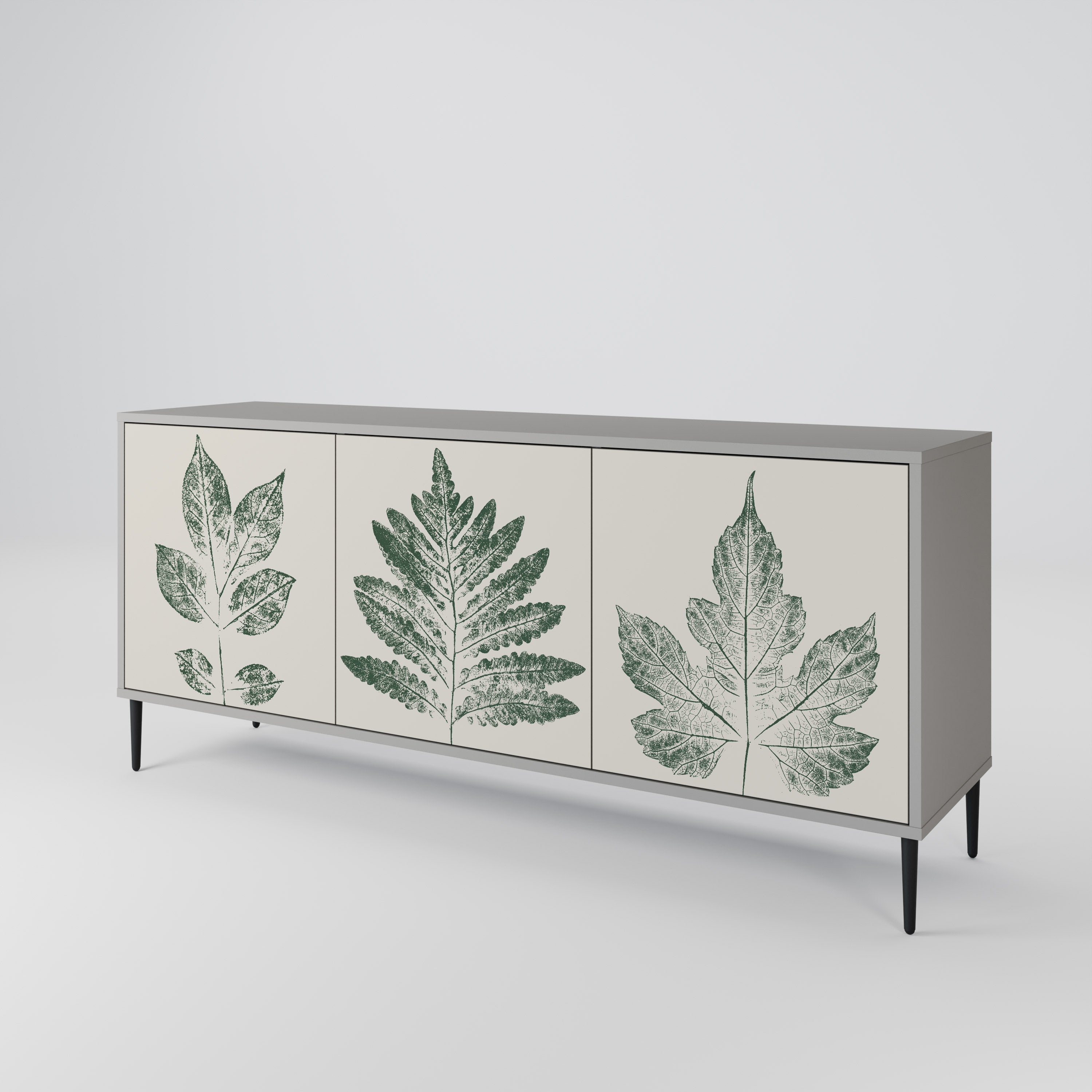 GREEN LEAFY STAMPS Sideboard mit 3 Türen in grauer Ausführung