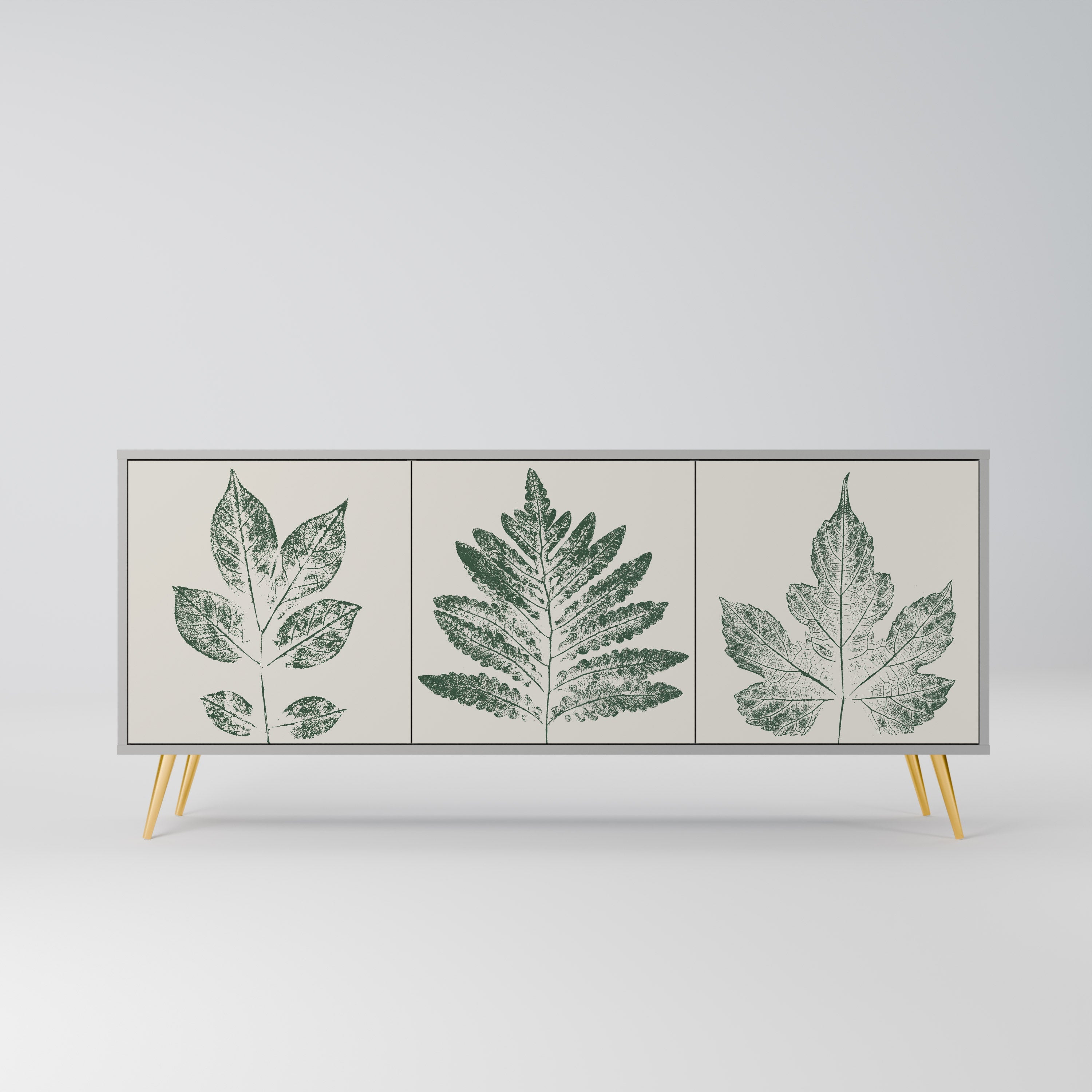 GREEN LEAFY STAMPS Sideboard mit 3 Türen in grauer Ausführung