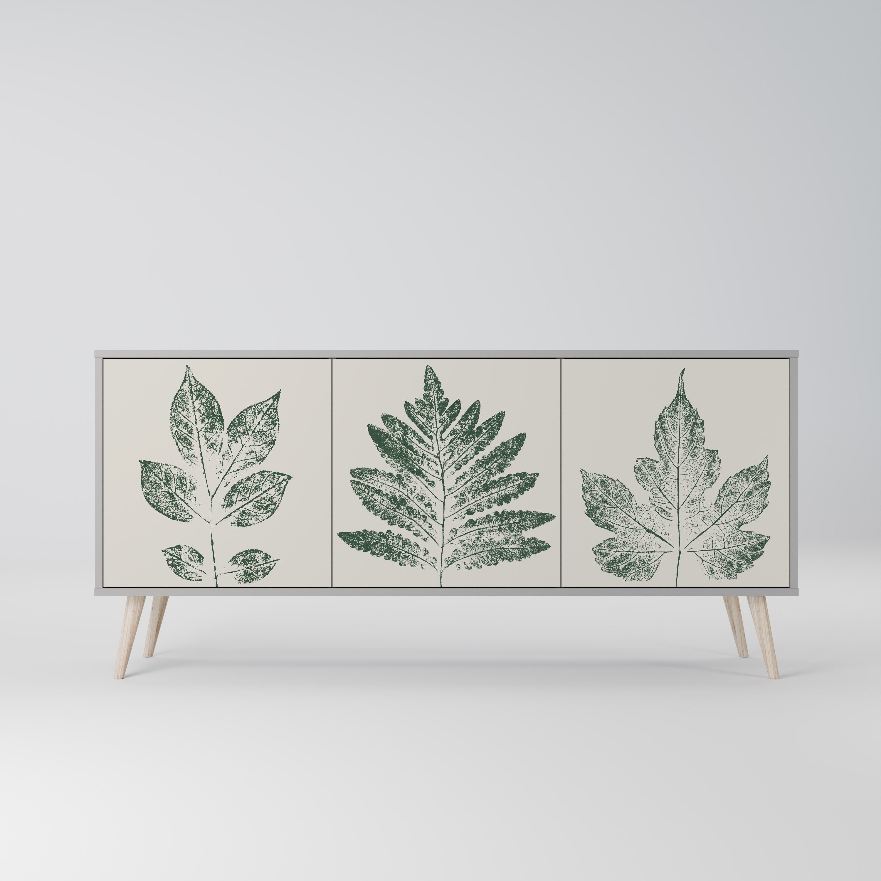 GREEN LEAFY STAMPS Sideboard mit 3 Türen in grauer Ausführung
