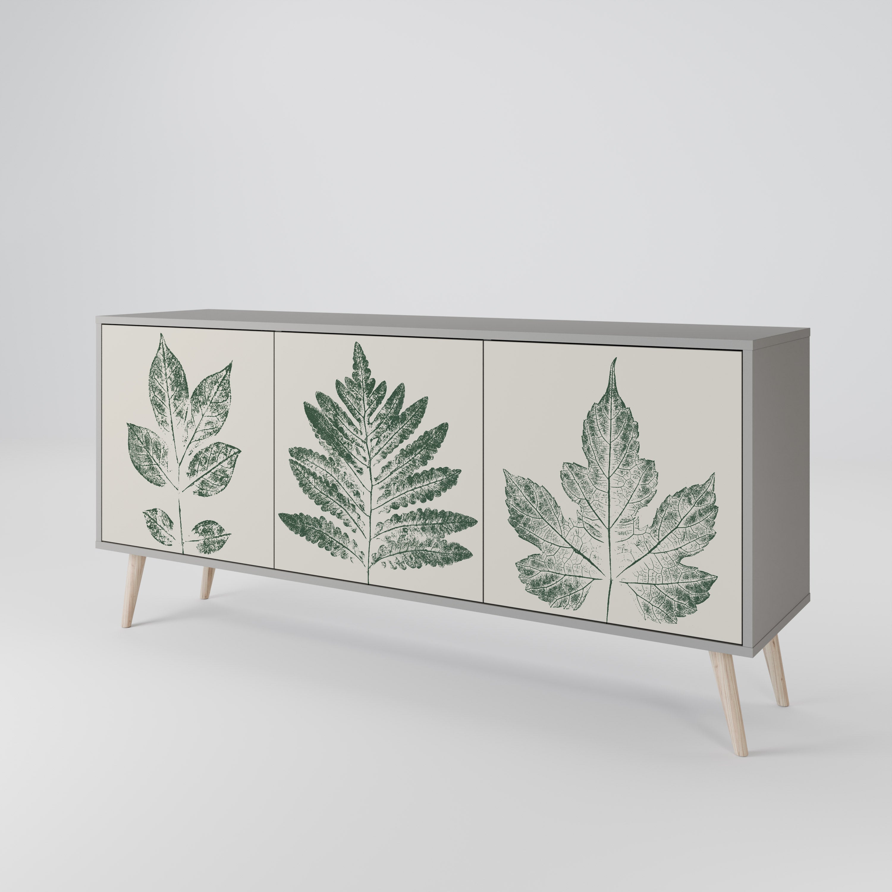 GREEN LEAFY STAMPS Sideboard mit 3 Türen in grauer Ausführung