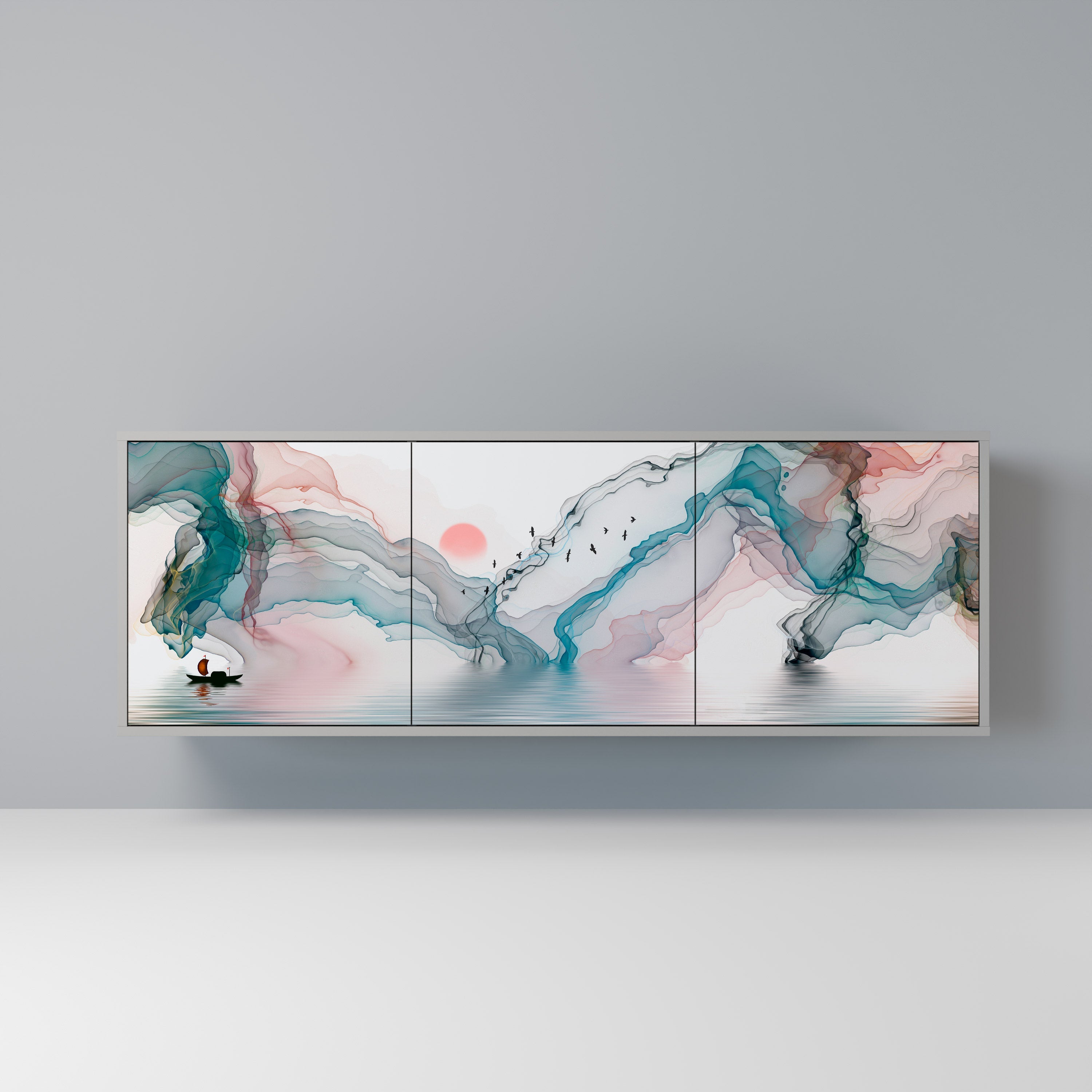 VELVET CROSSING Sideboard mit 3 Türen in grauem Finish