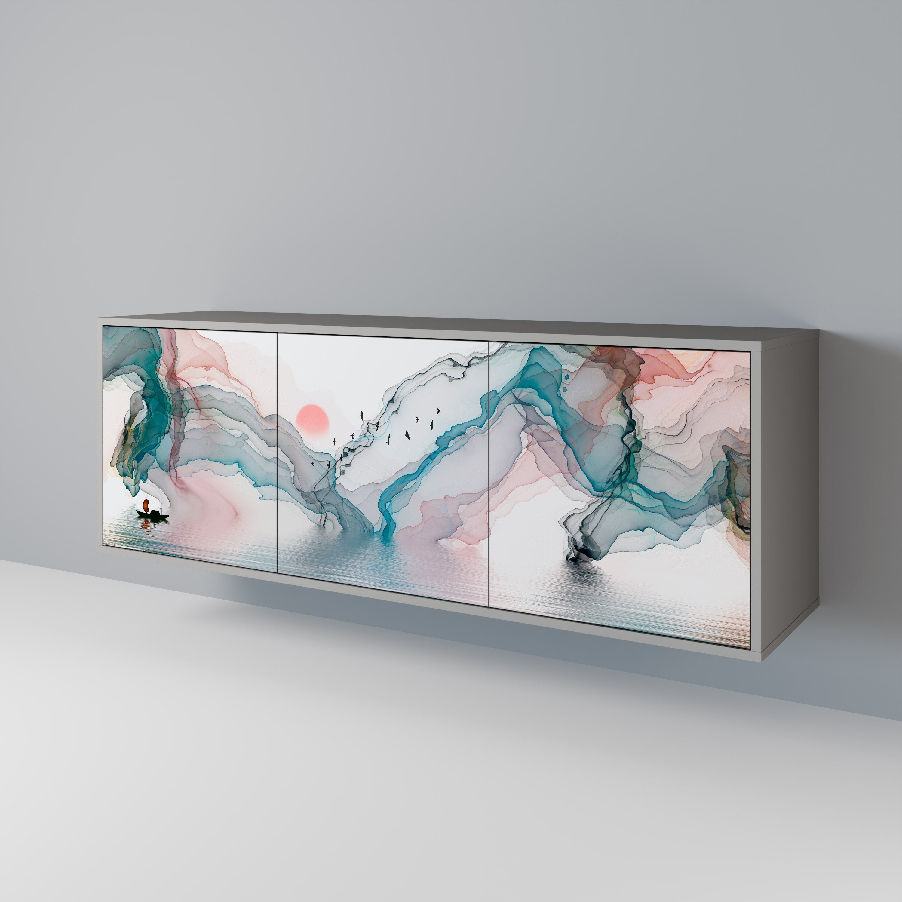 VELVET CROSSING Sideboard mit 3 Türen in grauem Finish