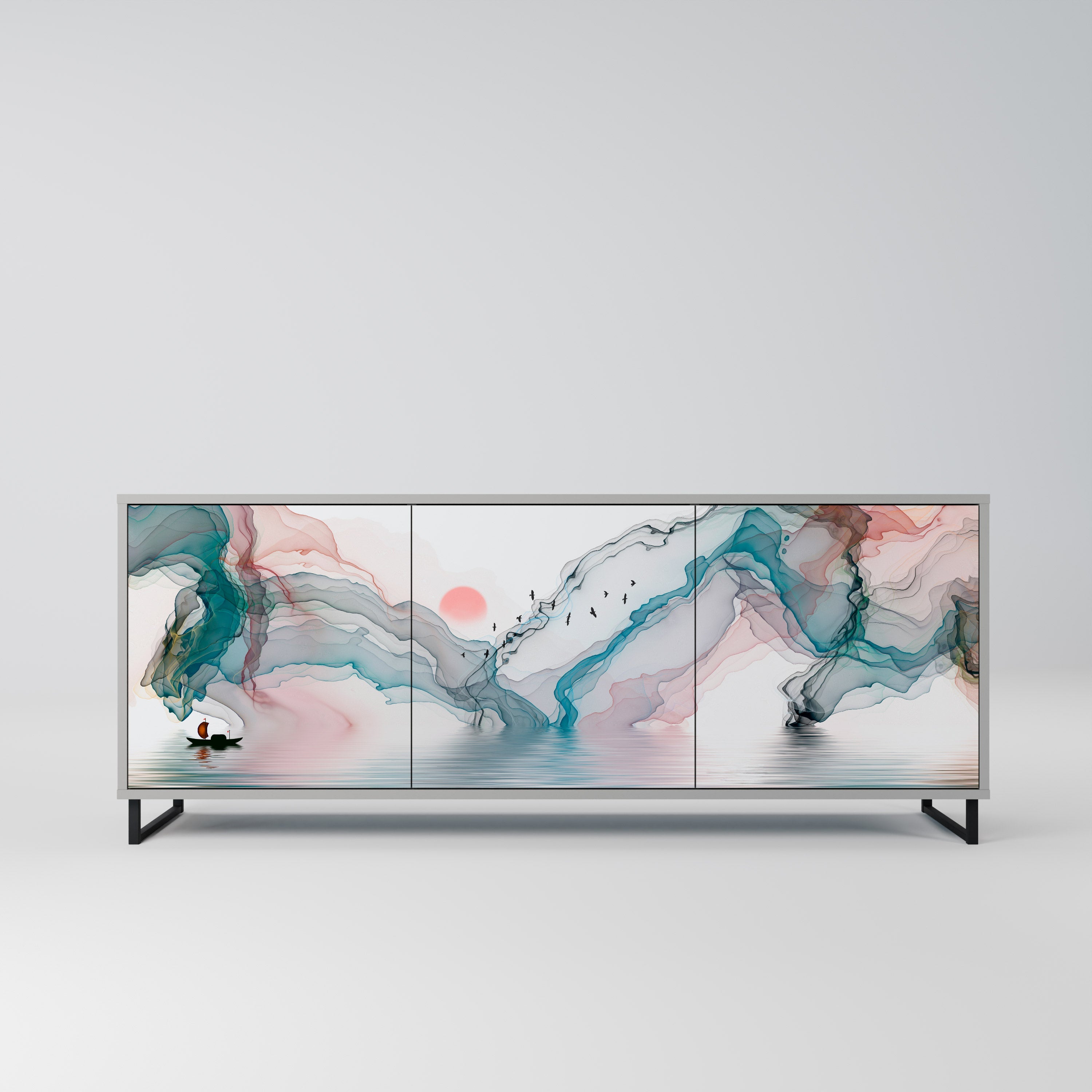 VELVET CROSSING Sideboard mit 3 Türen in grauem Finish