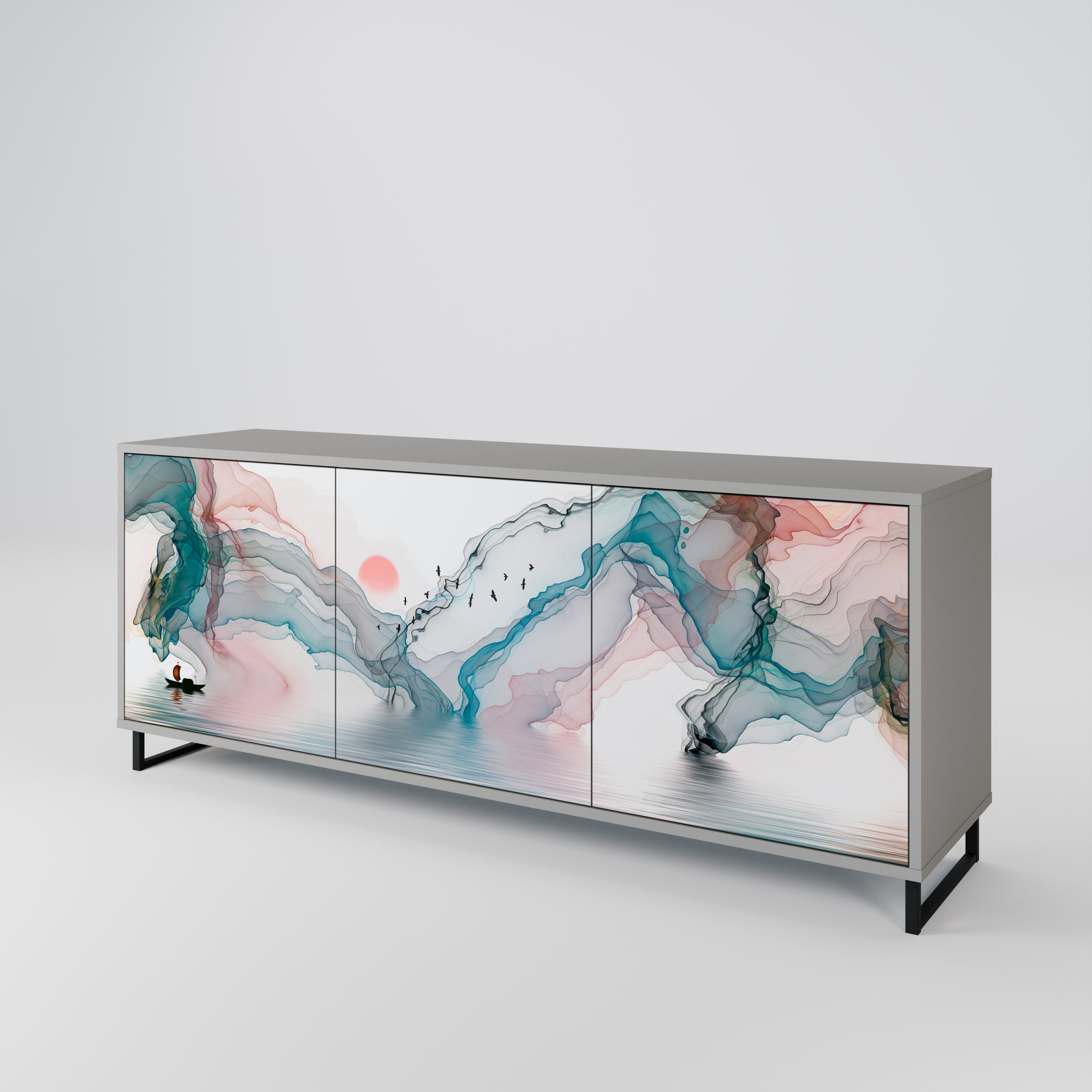VELVET CROSSING Sideboard mit 3 Türen in grauem Finish