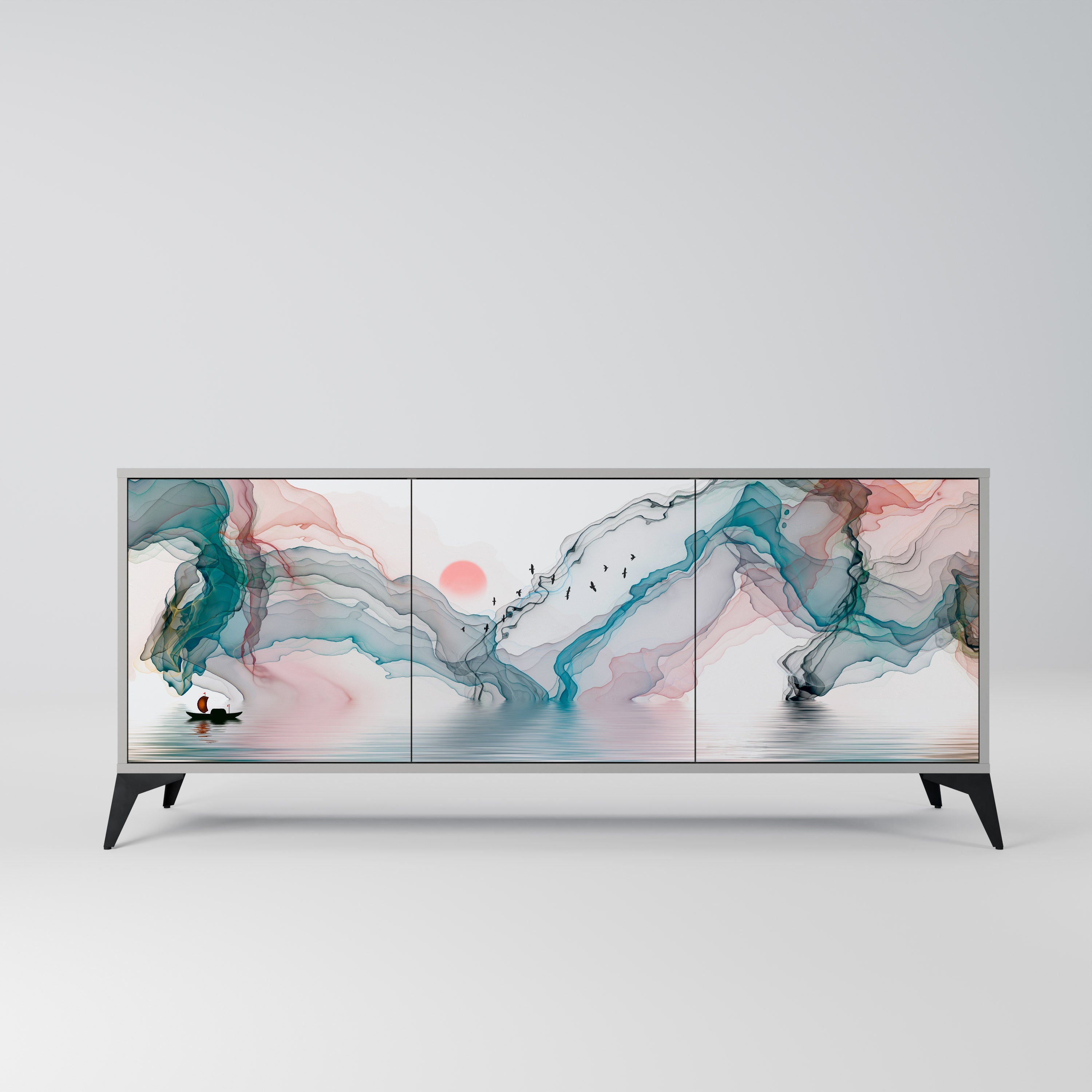 VELVET CROSSING Sideboard mit 3 Türen in grauem Finish