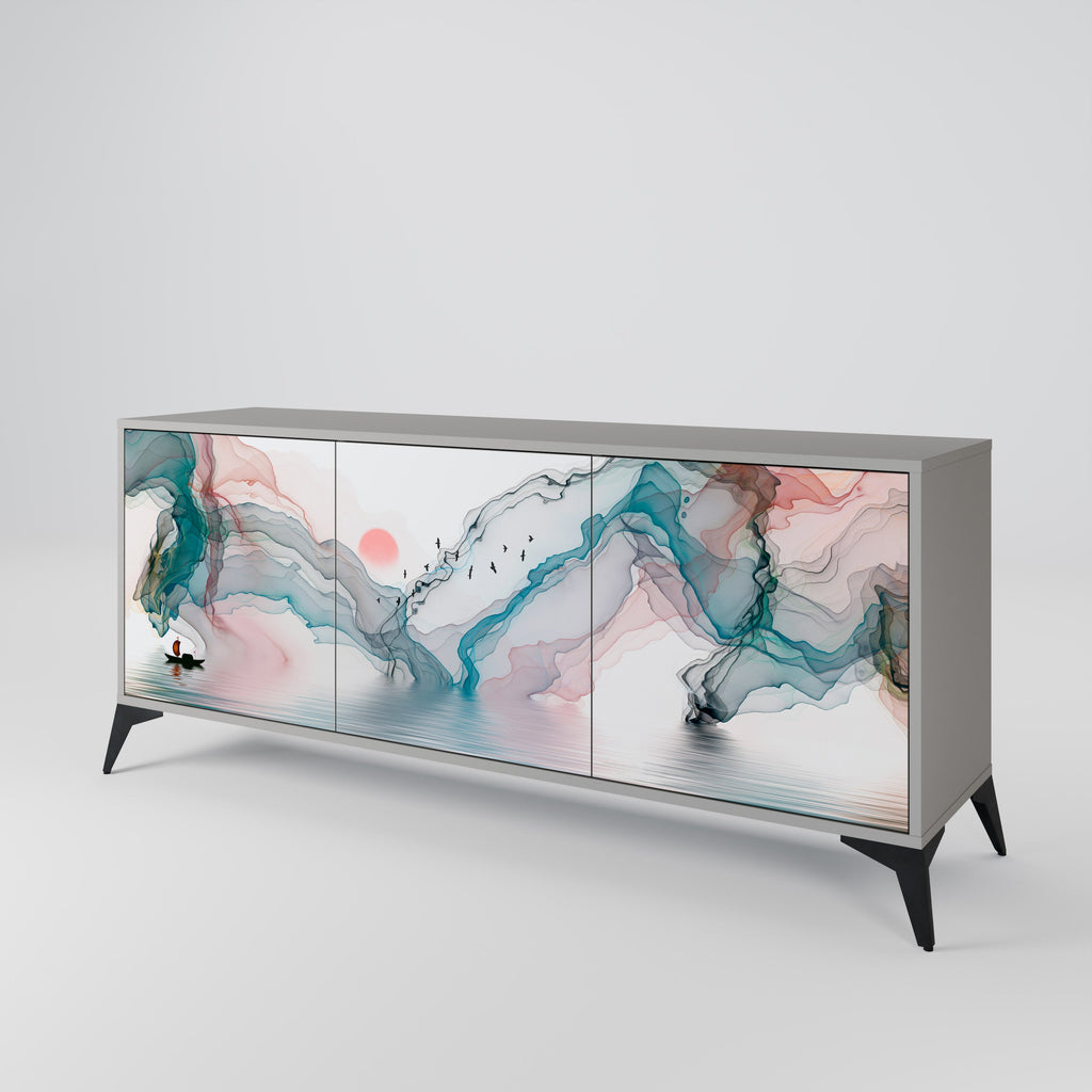 VELVET CROSSING Sideboard mit 3 Türen in grauem Finish