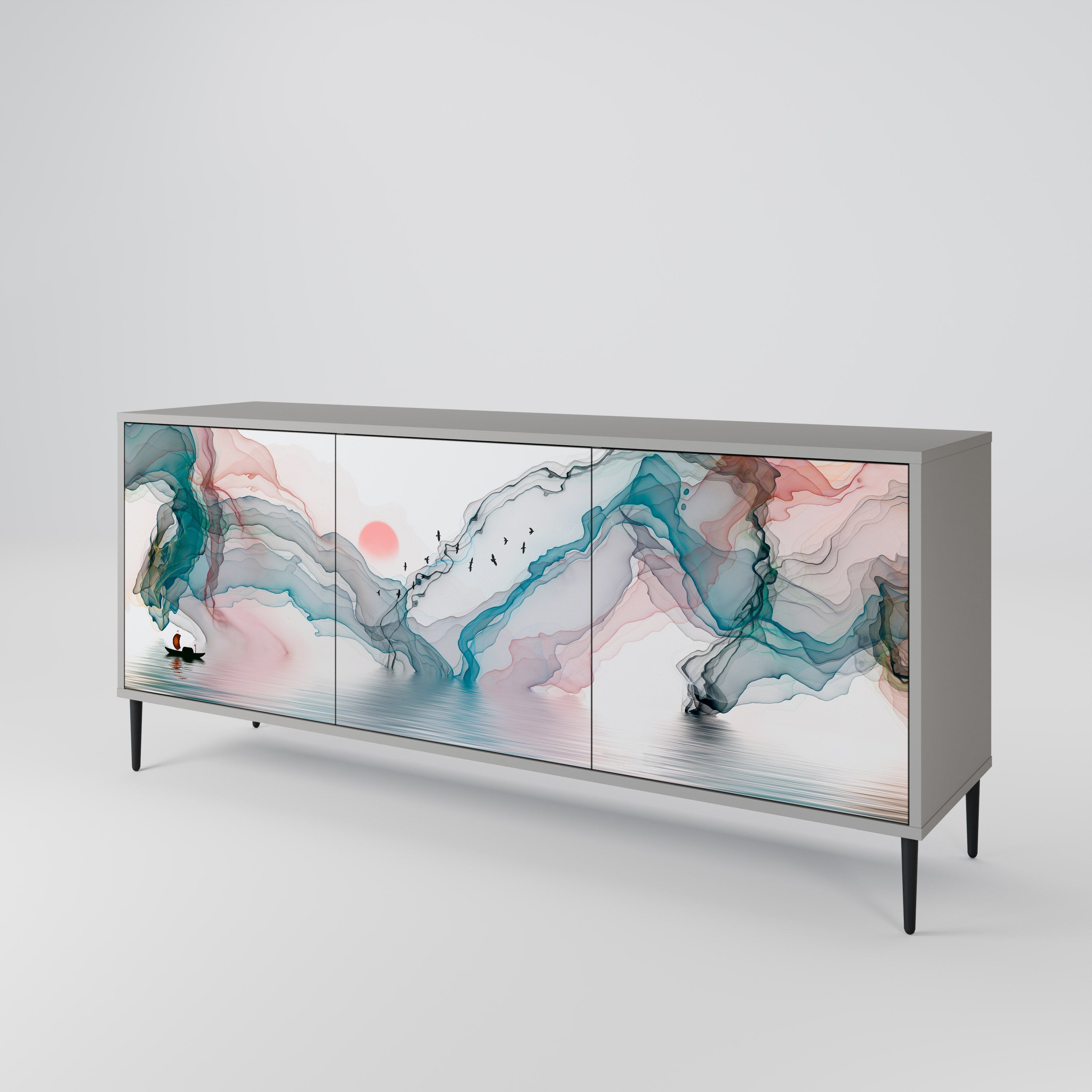VELVET CROSSING Sideboard mit 3 Türen in grauem Finish