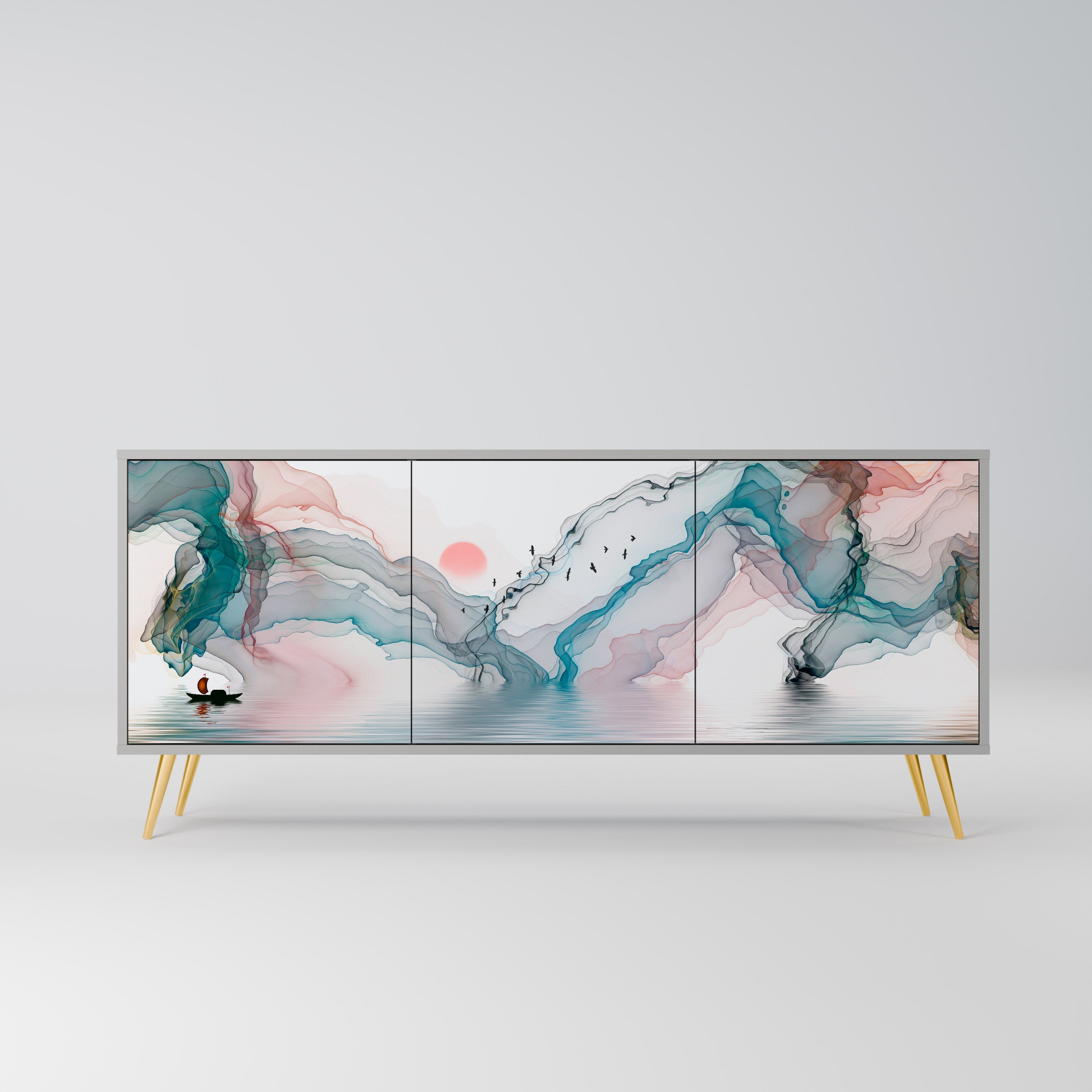 VELVET CROSSING Sideboard mit 3 Türen in grauem Finish
