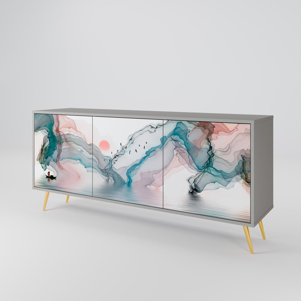 VELVET CROSSING Sideboard mit 3 Türen in grauem Finish