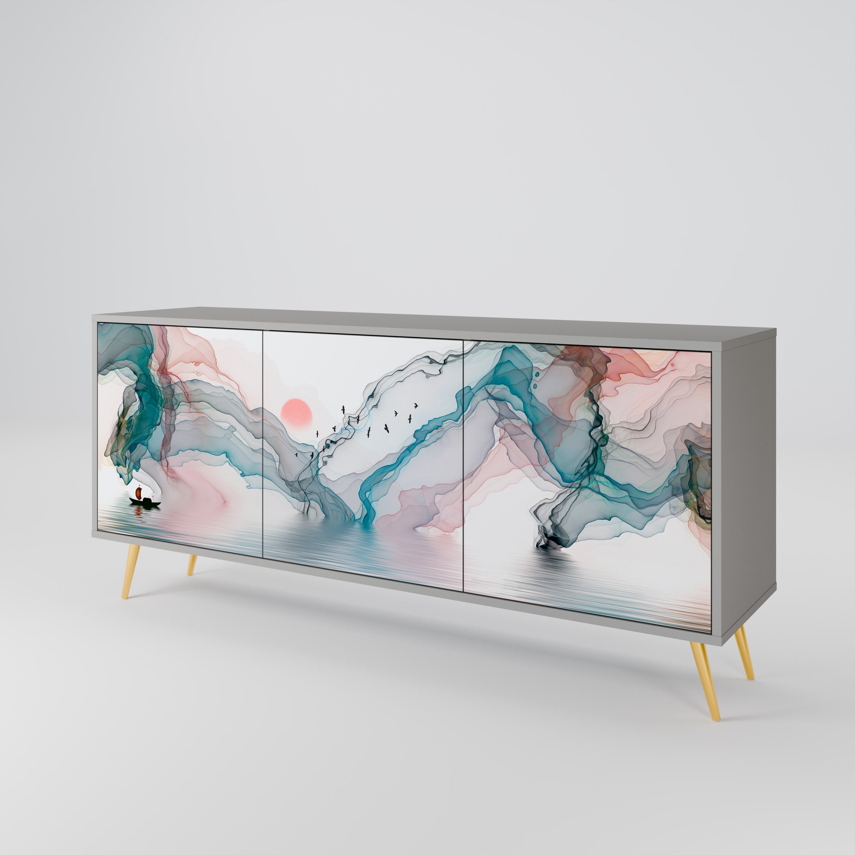 VELVET CROSSING Sideboard mit 3 Türen in grauem Finish