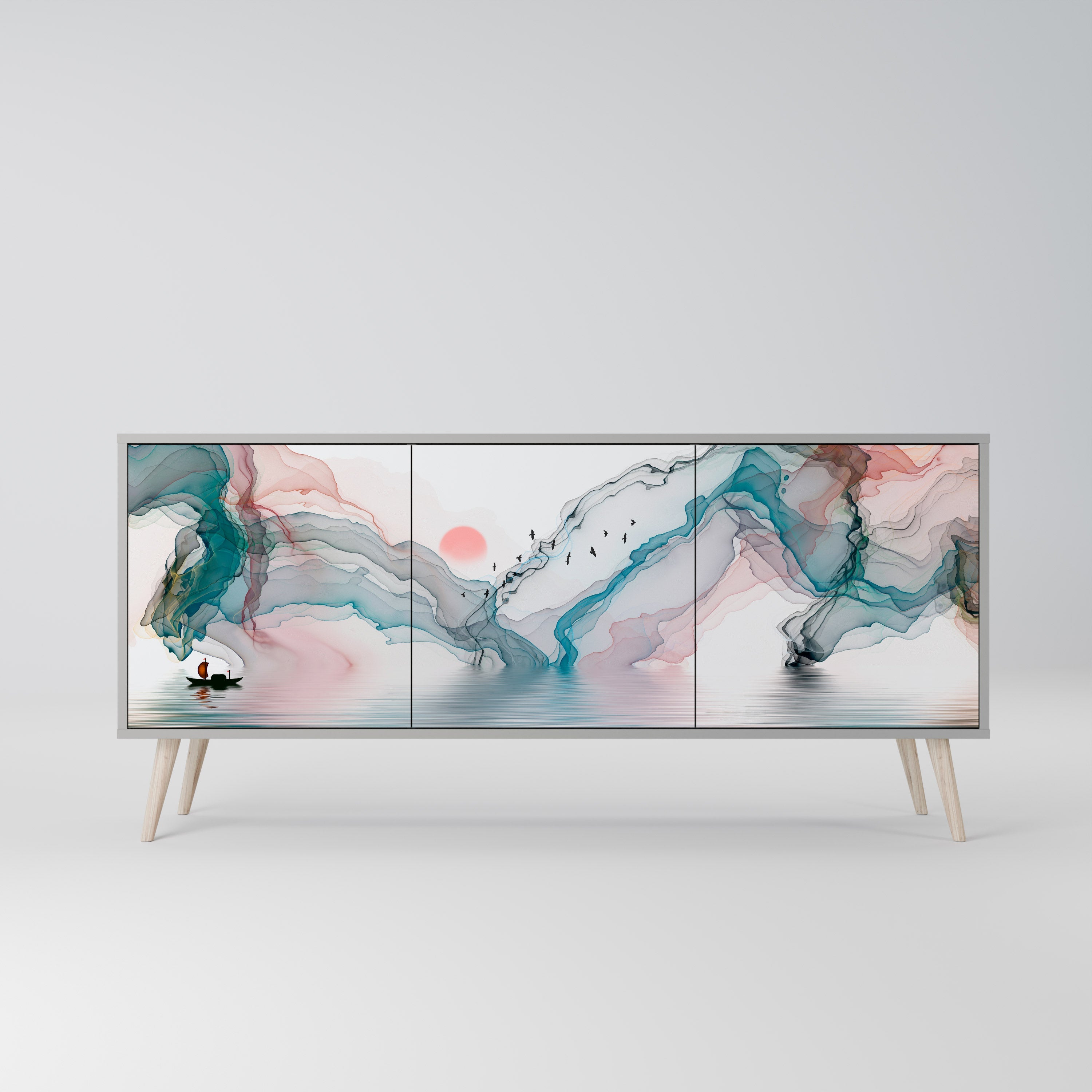 VELVET CROSSING Sideboard mit 3 Türen in grauem Finish