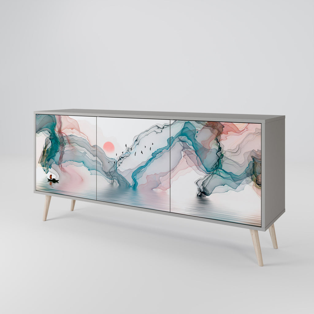 VELVET CROSSING Sideboard mit 3 Türen in grauem Finish