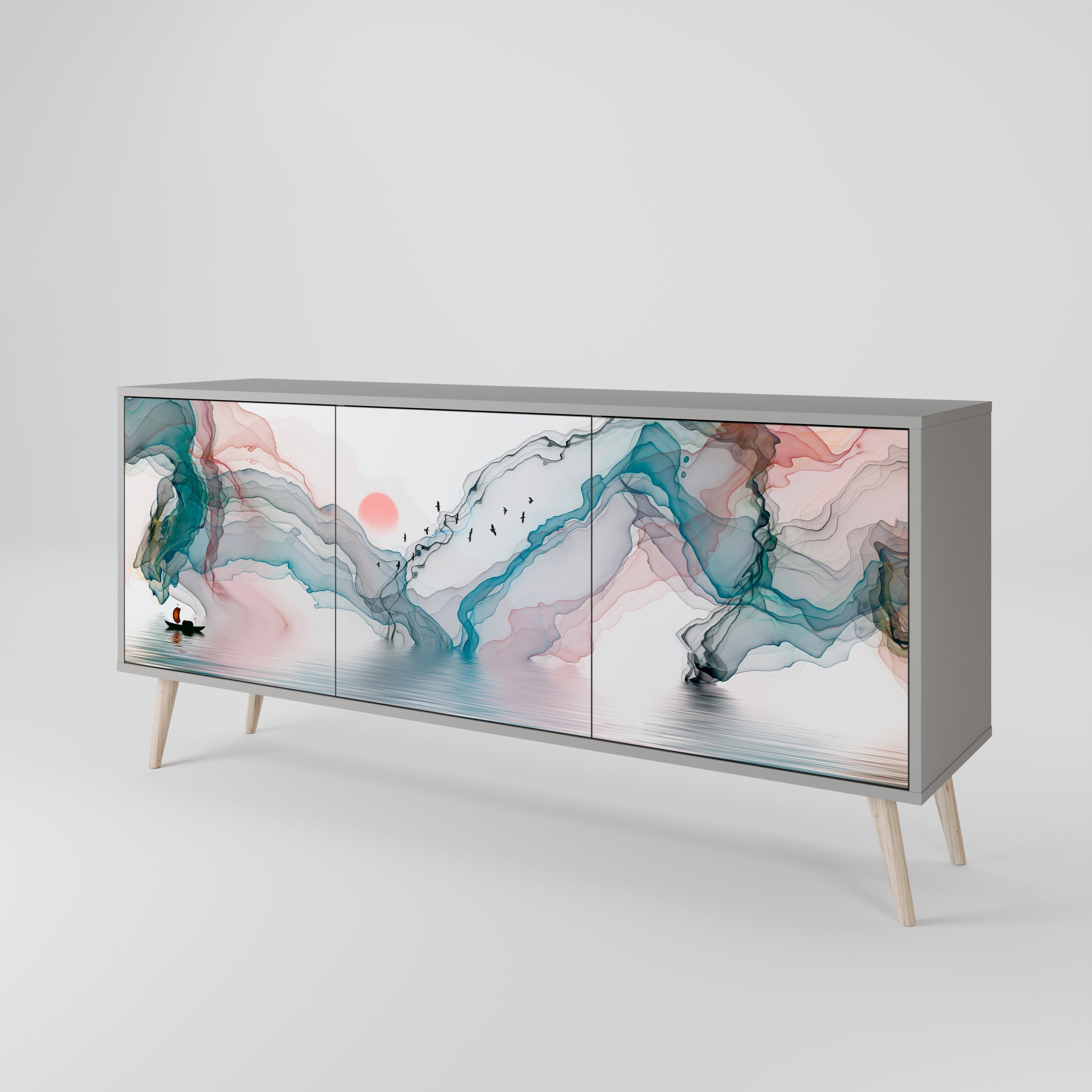 VELVET CROSSING Sideboard mit 3 Türen in grauem Finish