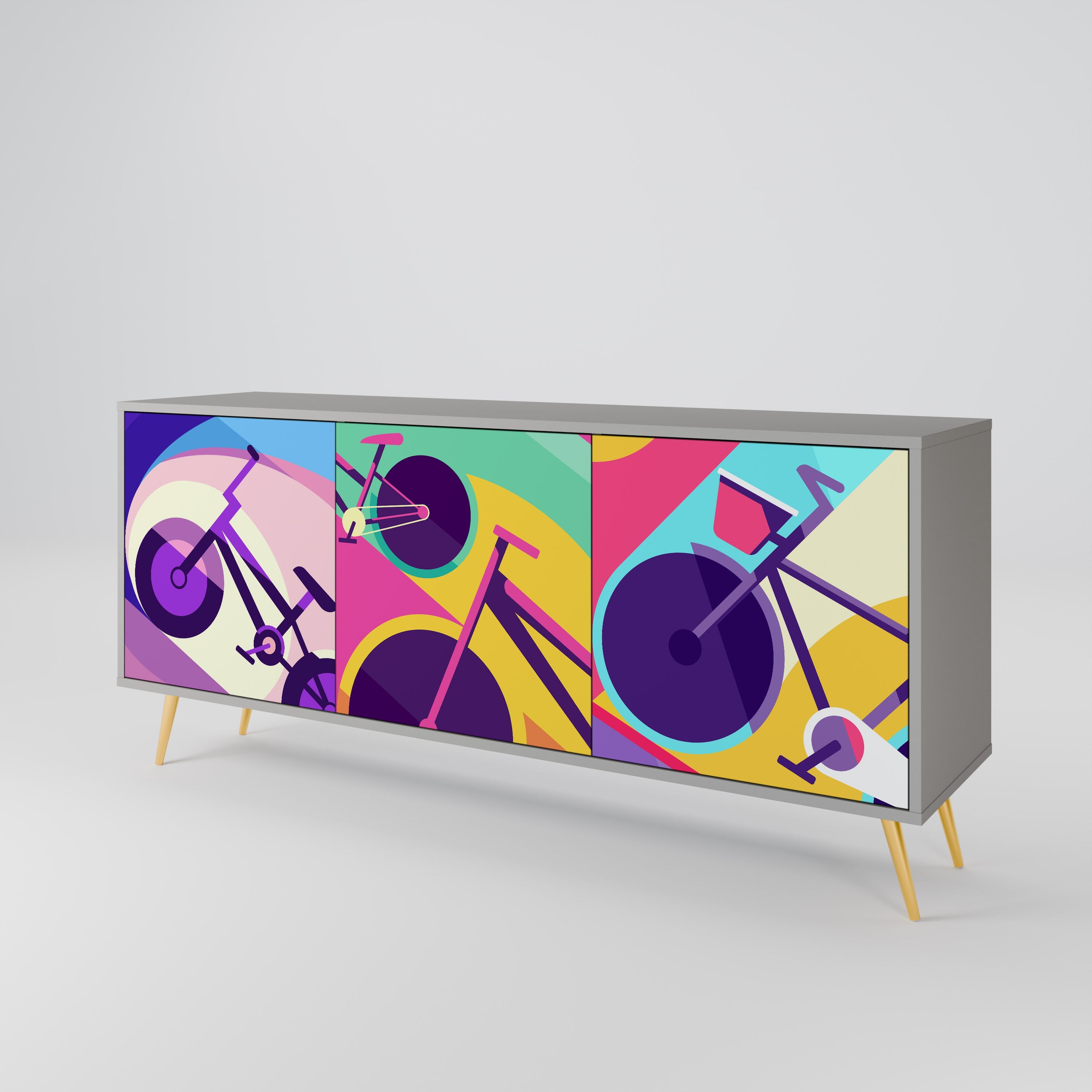 BIKE DREAMS 3-Door Sideboard in Grey Finish