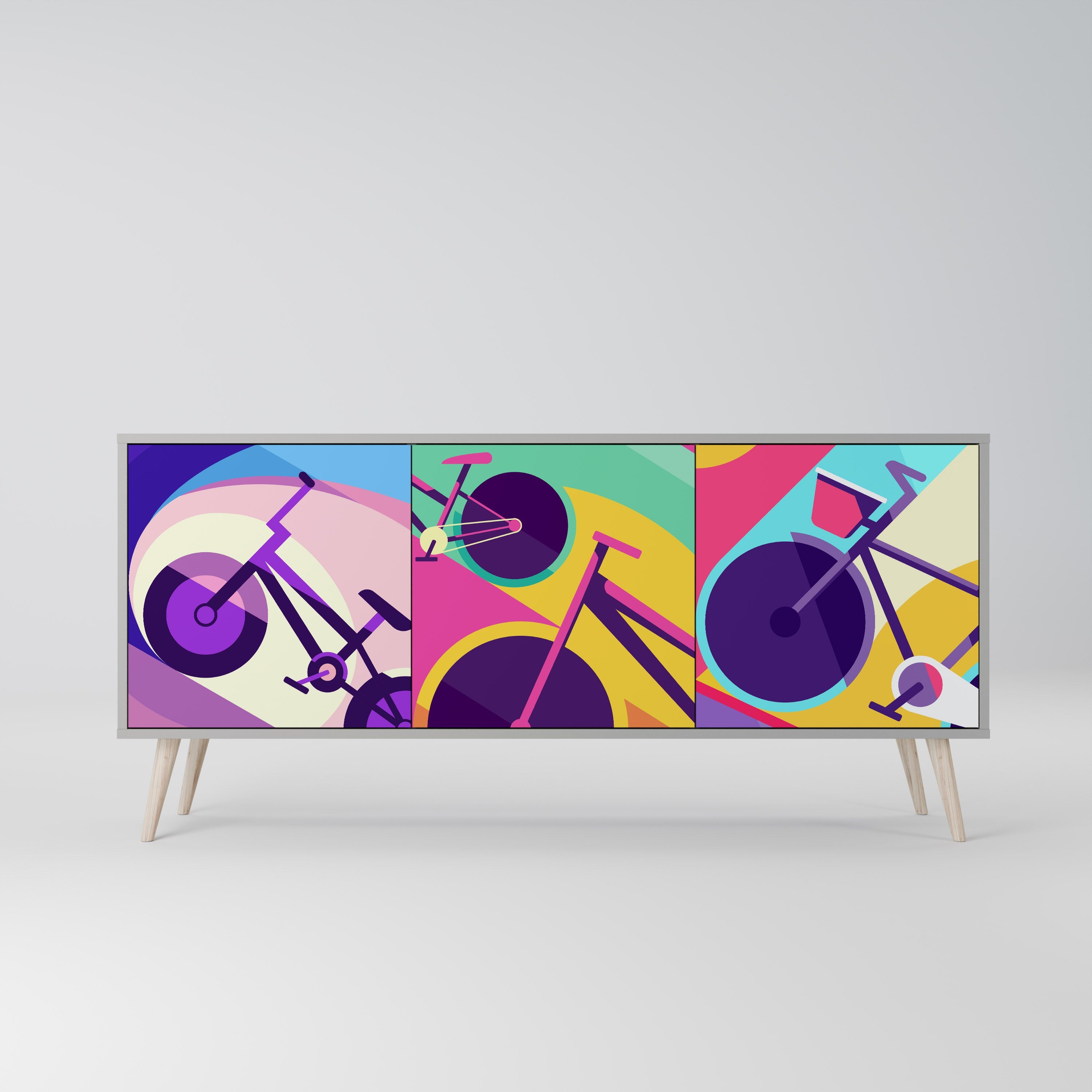 BIKE DREAMS 3-Door Sideboard in Grey Finish