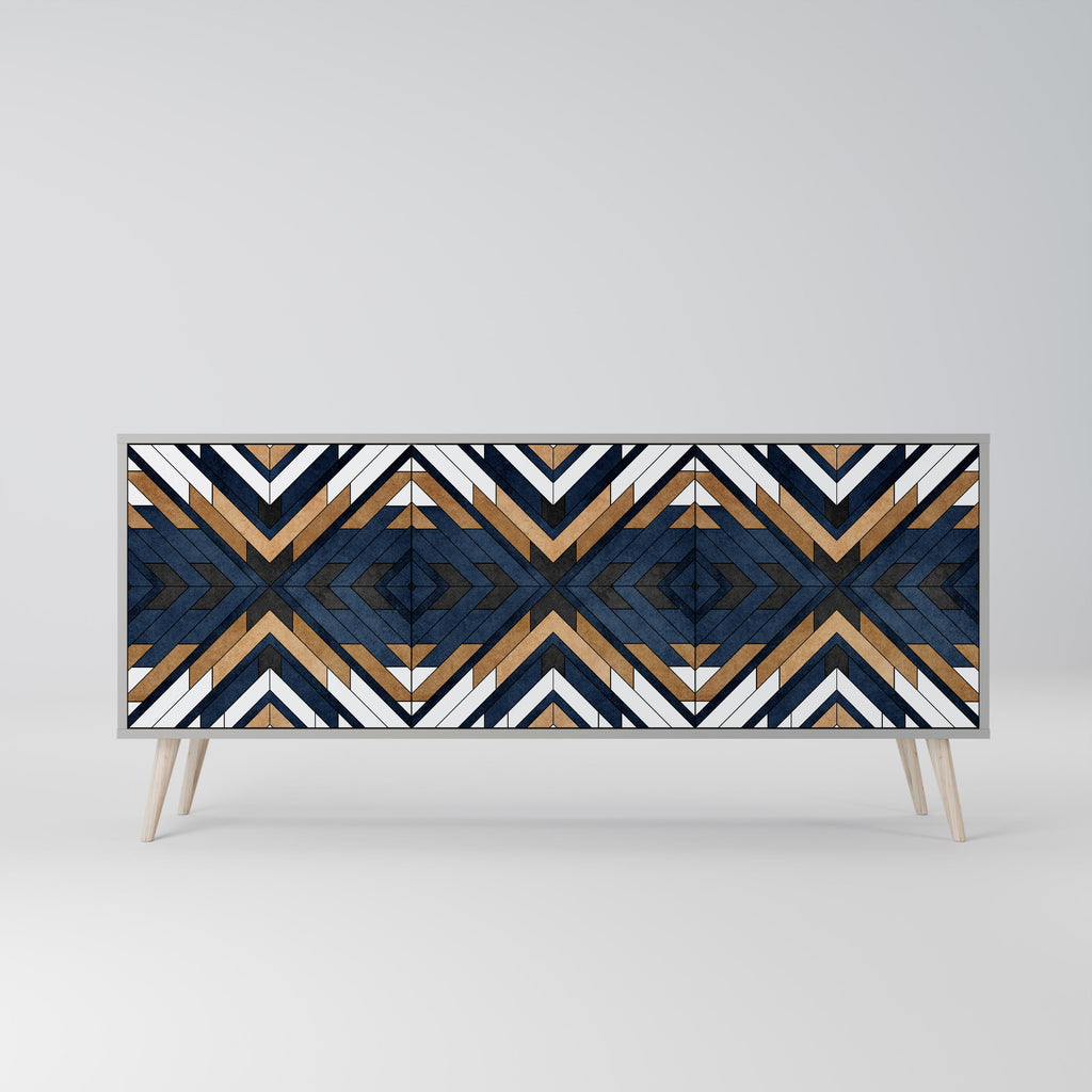 ARTFUL GEOMETRY 3-Door Sideboard in Grey Finish
