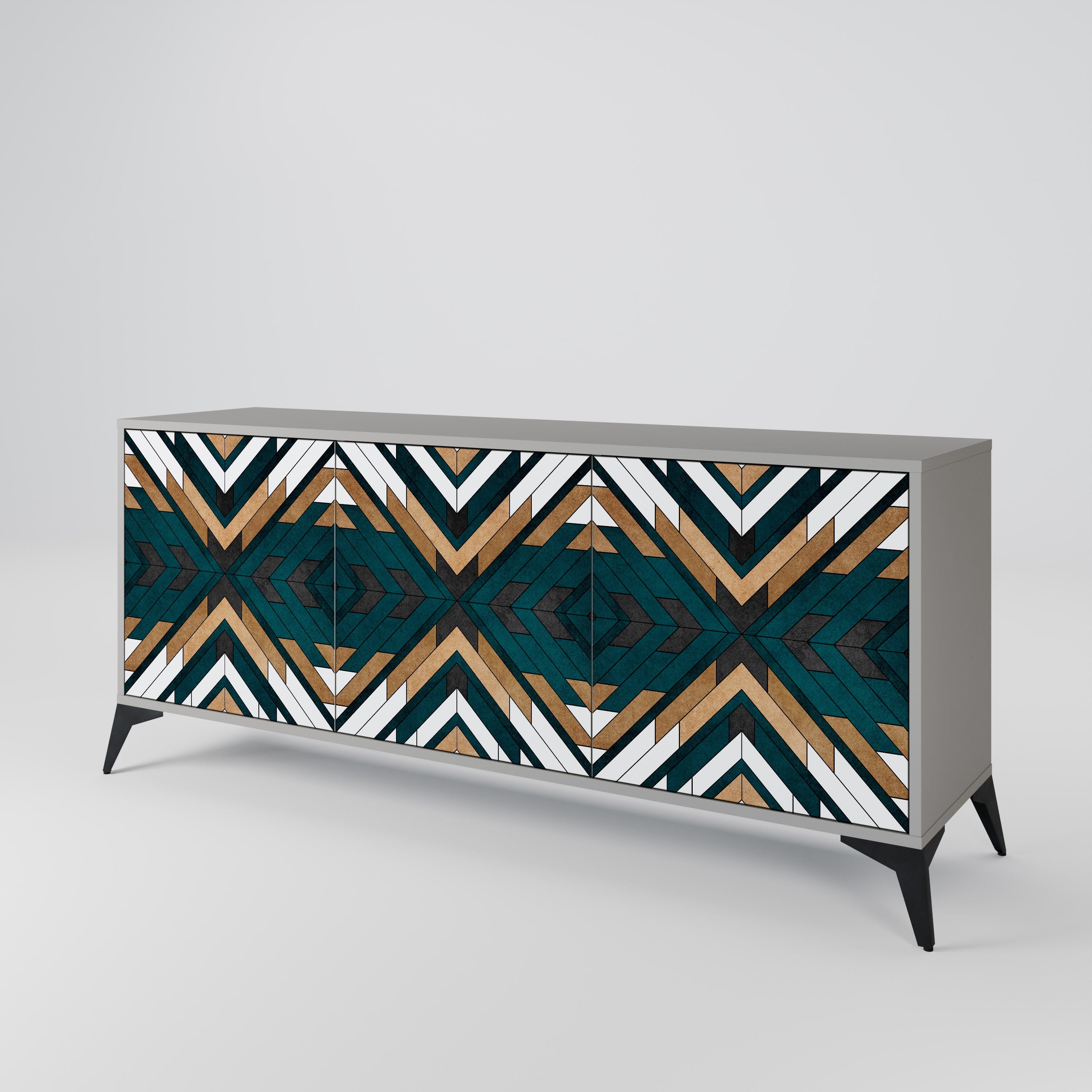 ARTISTIC GEOMETRY 3-Door Sideboard in Grey Finish