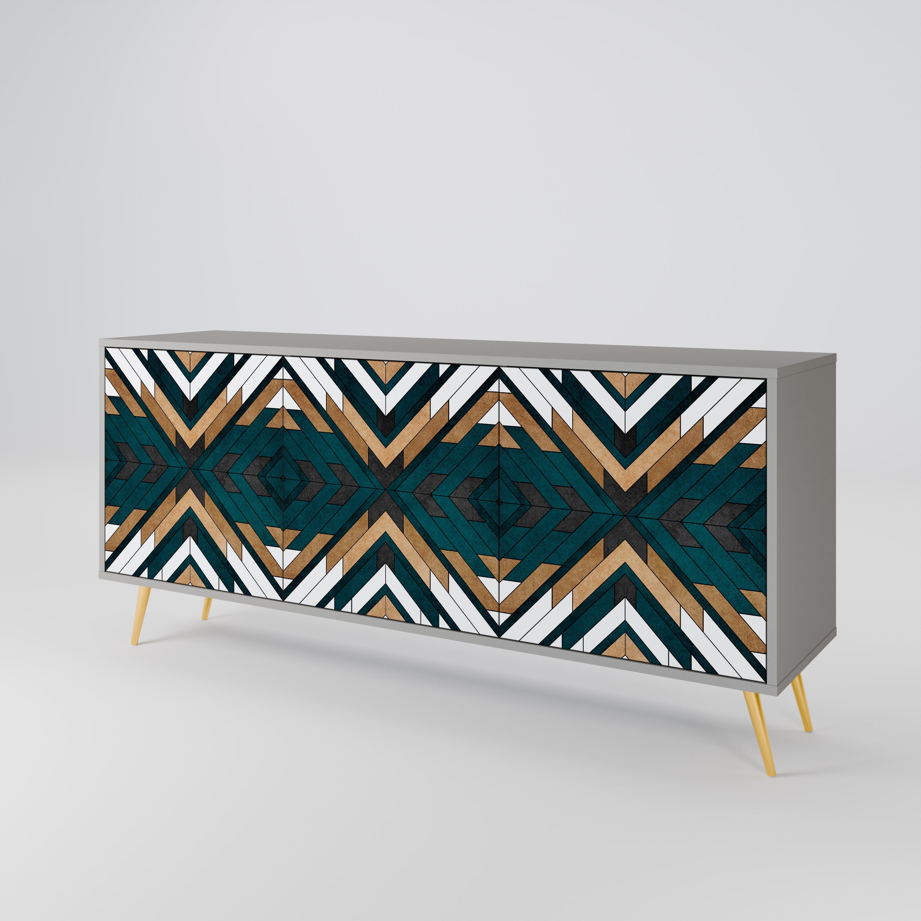 ARTISTIC GEOMETRY 3-Door Sideboard in Grey Finish